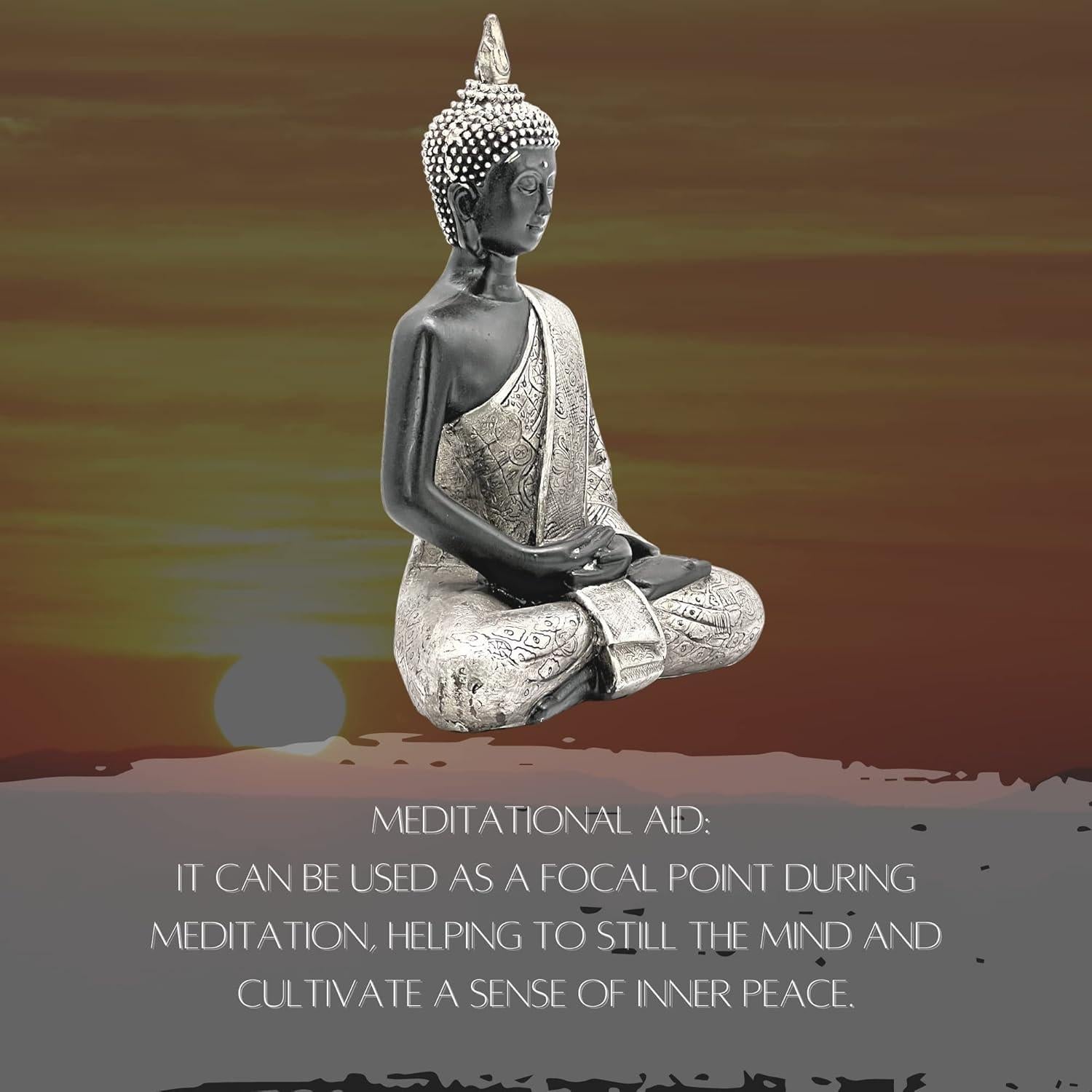 Estatua de Buda Bellaa 20 cm Decoración Zen Negra y Plata