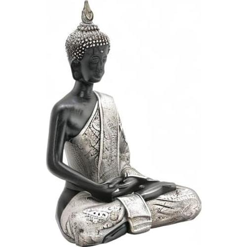 Estatua de Buda Bellaa 20 cm Decoración Zen Negra y Plata
