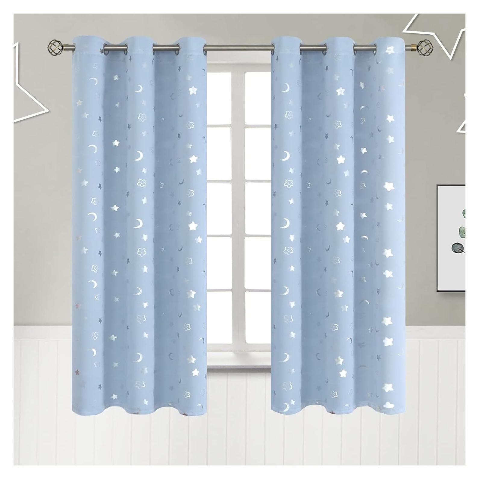 Cortinas Opacas BGment 42x63 Estrellas y Luna Azul Spa