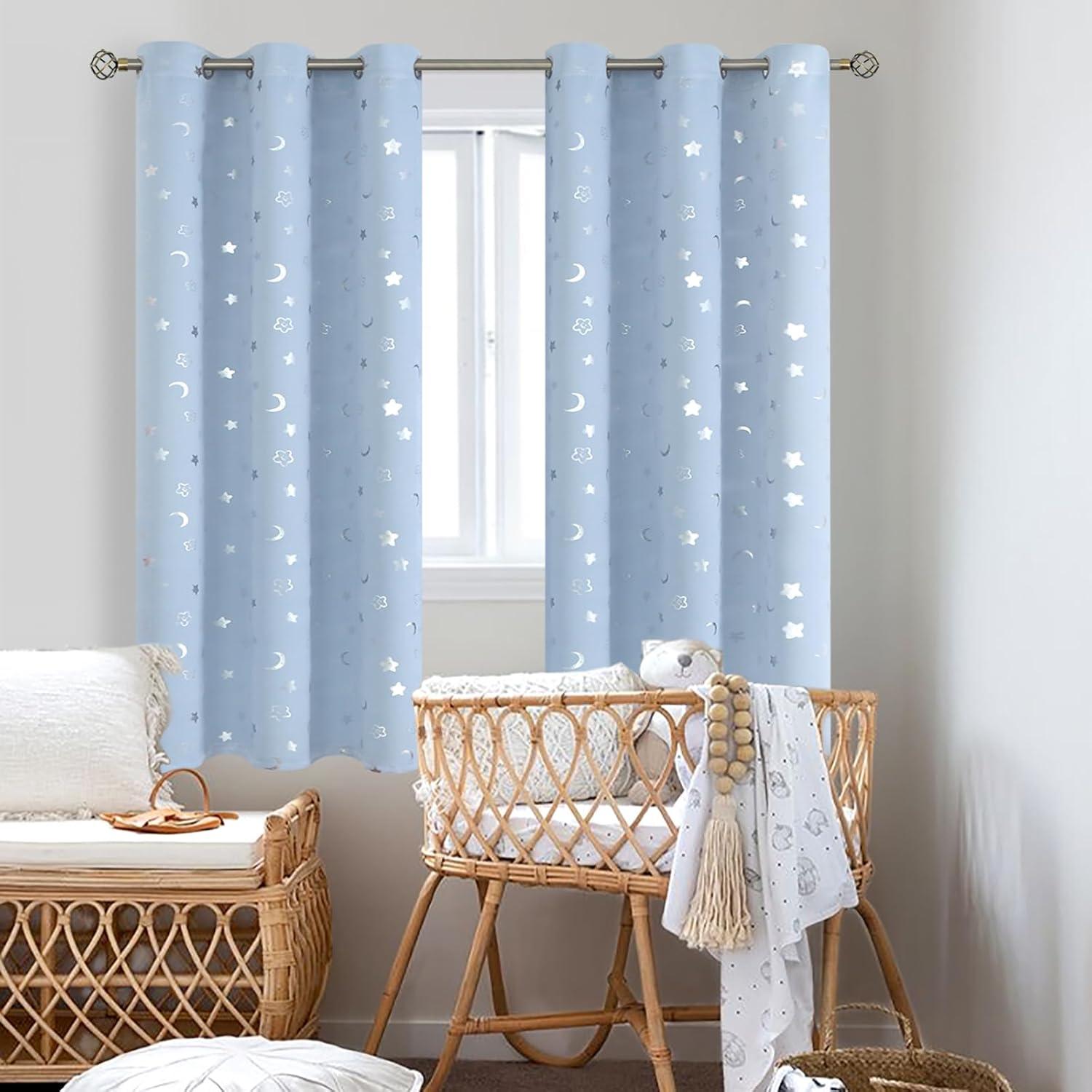 Cortinas Opacas BGment 42x63 Estrellas y Luna Azul Spa