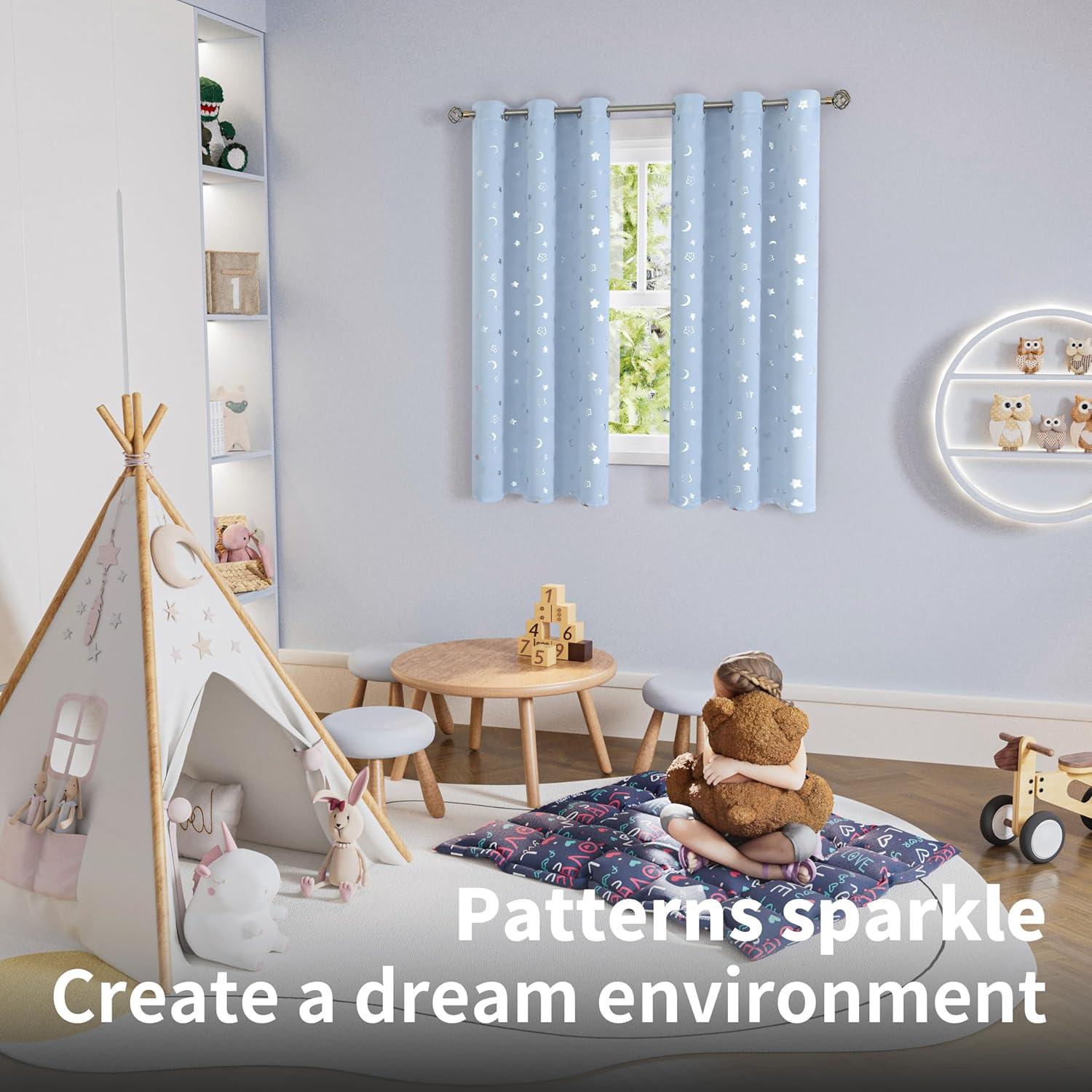 Cortinas Opacas BGment 42x63 Estrellas y Luna Azul Spa