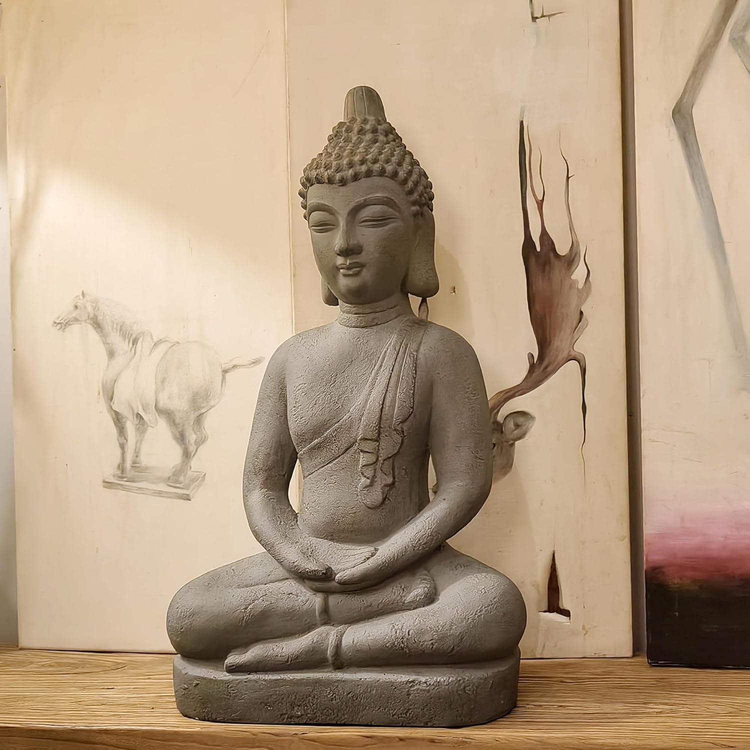 Estatua de Buda Meditativa VANZUNE 66cm MGO Gris Decorativa
