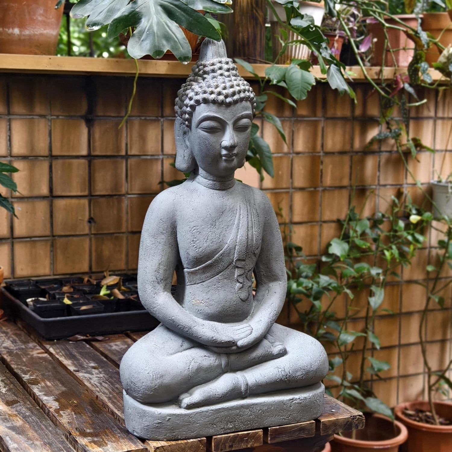 Estatua de Buda Meditativa VANZUNE 66cm MGO Gris Decorativa