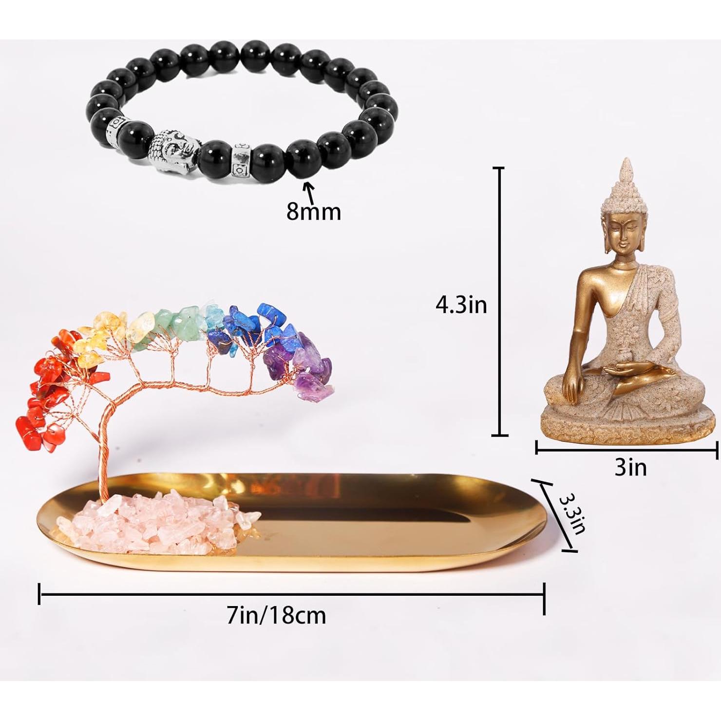 Estatua de Buda Carselage 10.9 cm con Árbol de Cristal Chakra