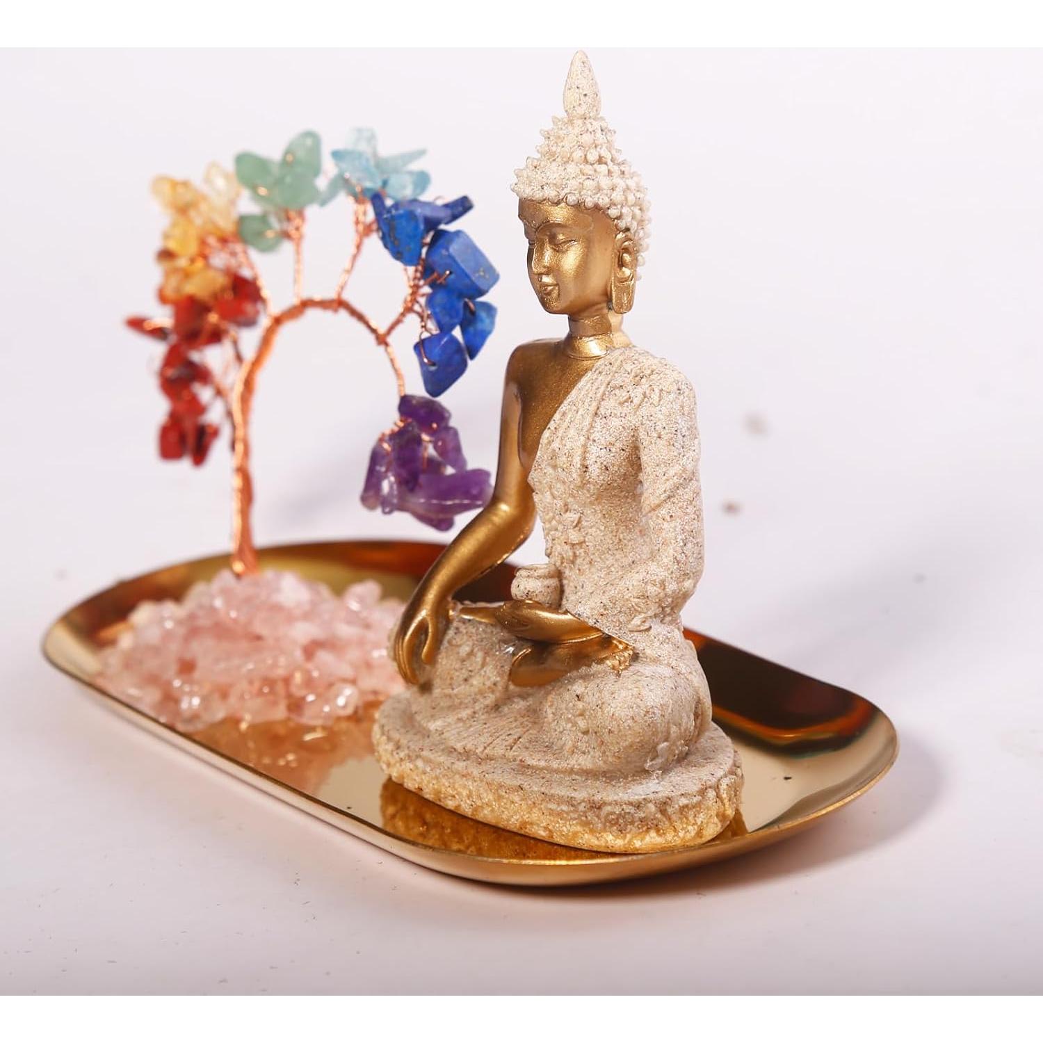 Estatua de Buda Carselage 10.9 cm con Árbol de Cristal Chakra