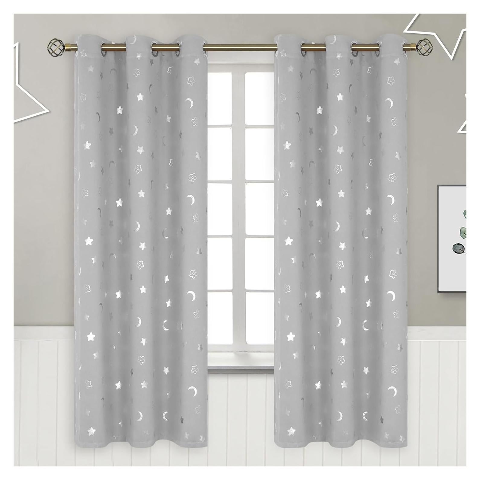 Cortinas Opacas BGment 2 Paneles 106x182 cm Estrellas Luna
