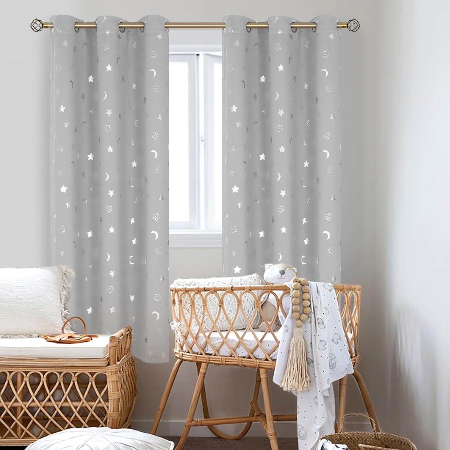 Cortinas Opacas BGment 2 Paneles 106x182 cm Estrellas Luna