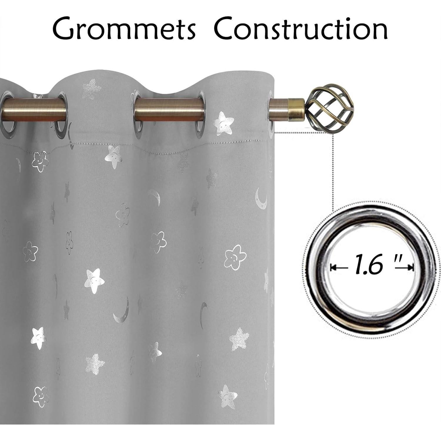 Cortinas Opacas BGment 2 Paneles 106x182 cm Estrellas Luna