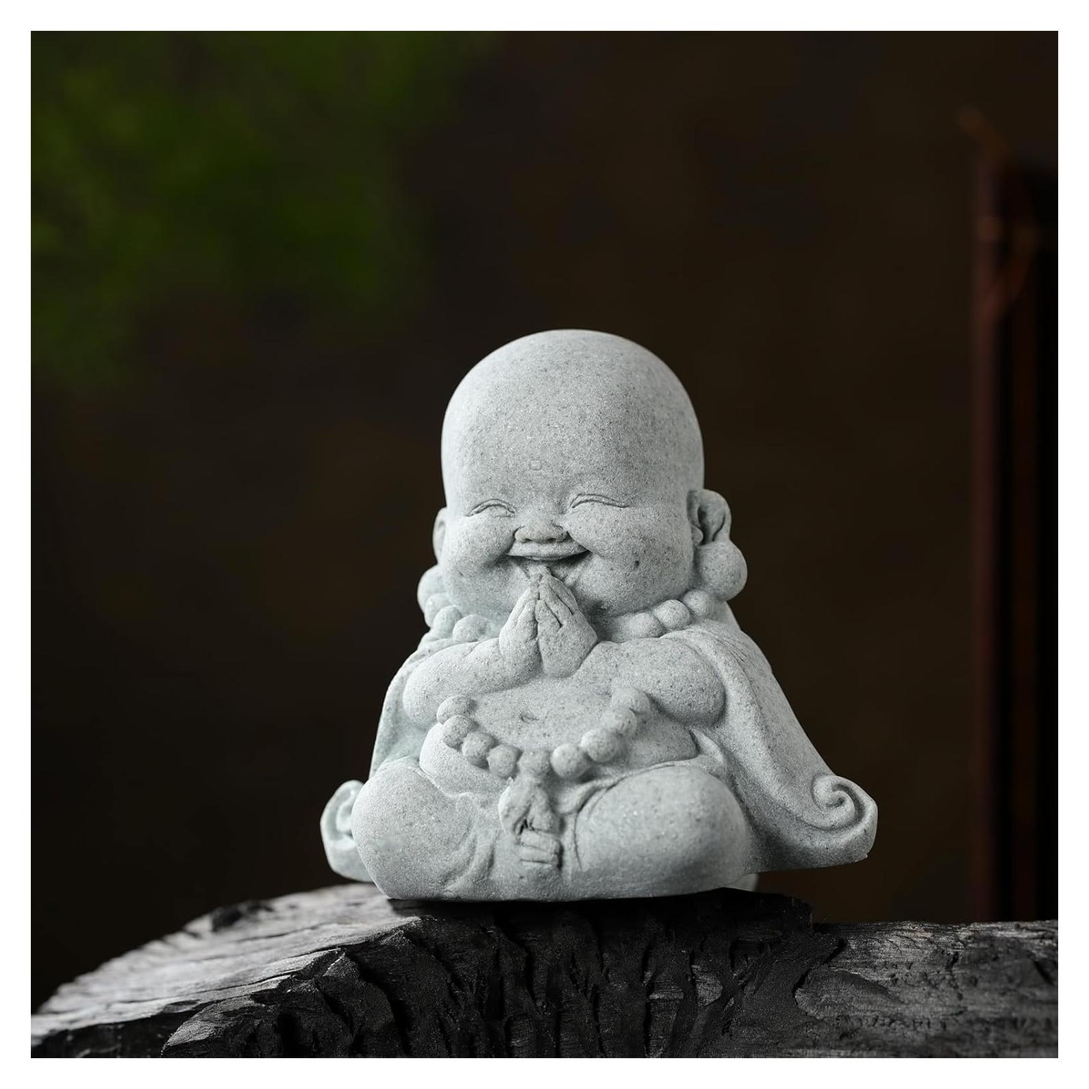 Estatua de Arenisca Buda de Oración 7.8x8.4x5.6cm Landical