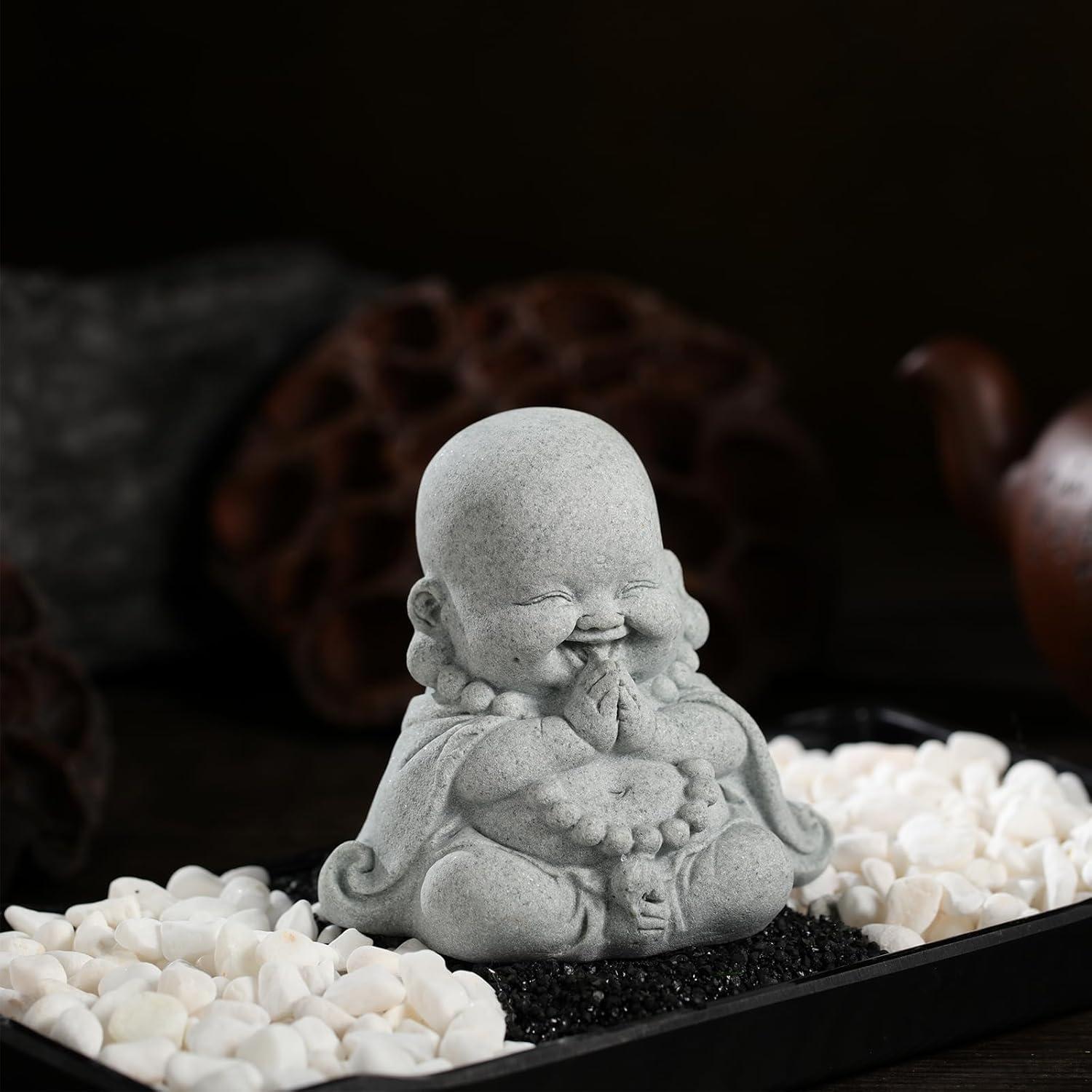 Estatua de Arenisca Buda de Oración 7.8x8.4x5.6cm Landical