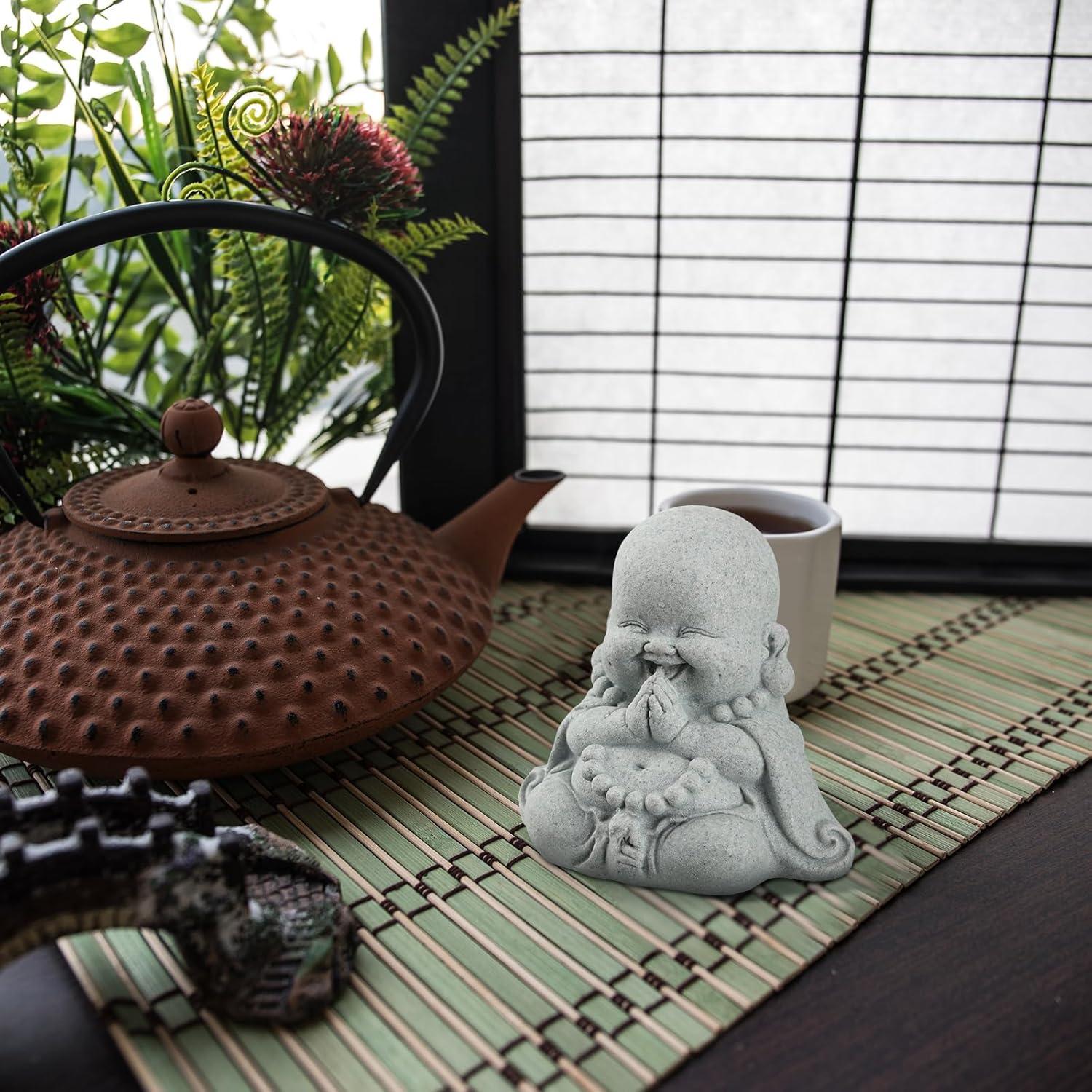 Estatua de Arenisca Buda de Oración 7.8x8.4x5.6cm Landical