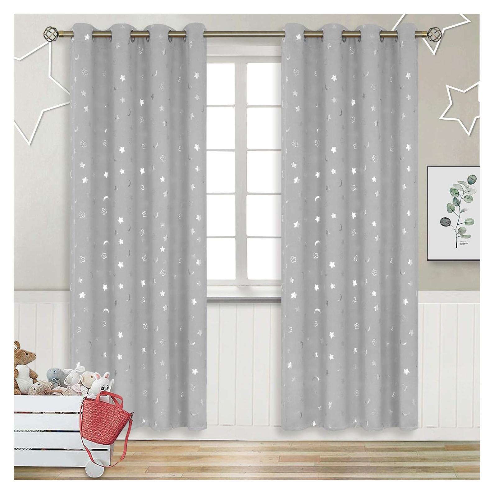 Cortinas Opacas BGment 2 Paneles Estrellas y Luna 132x213 cm