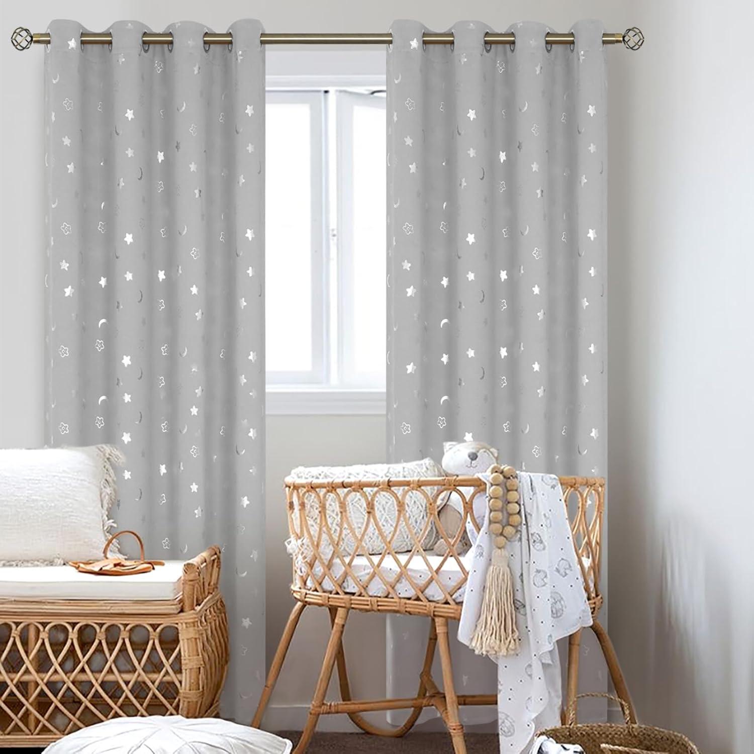 Cortinas Opacas BGment 2 Paneles Estrellas y Luna 132x213 cm