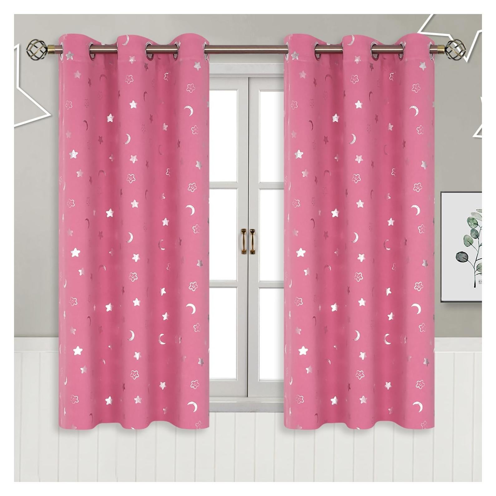Cortinas Opacas BGment Rosa 42x54 Estrellas y Luna