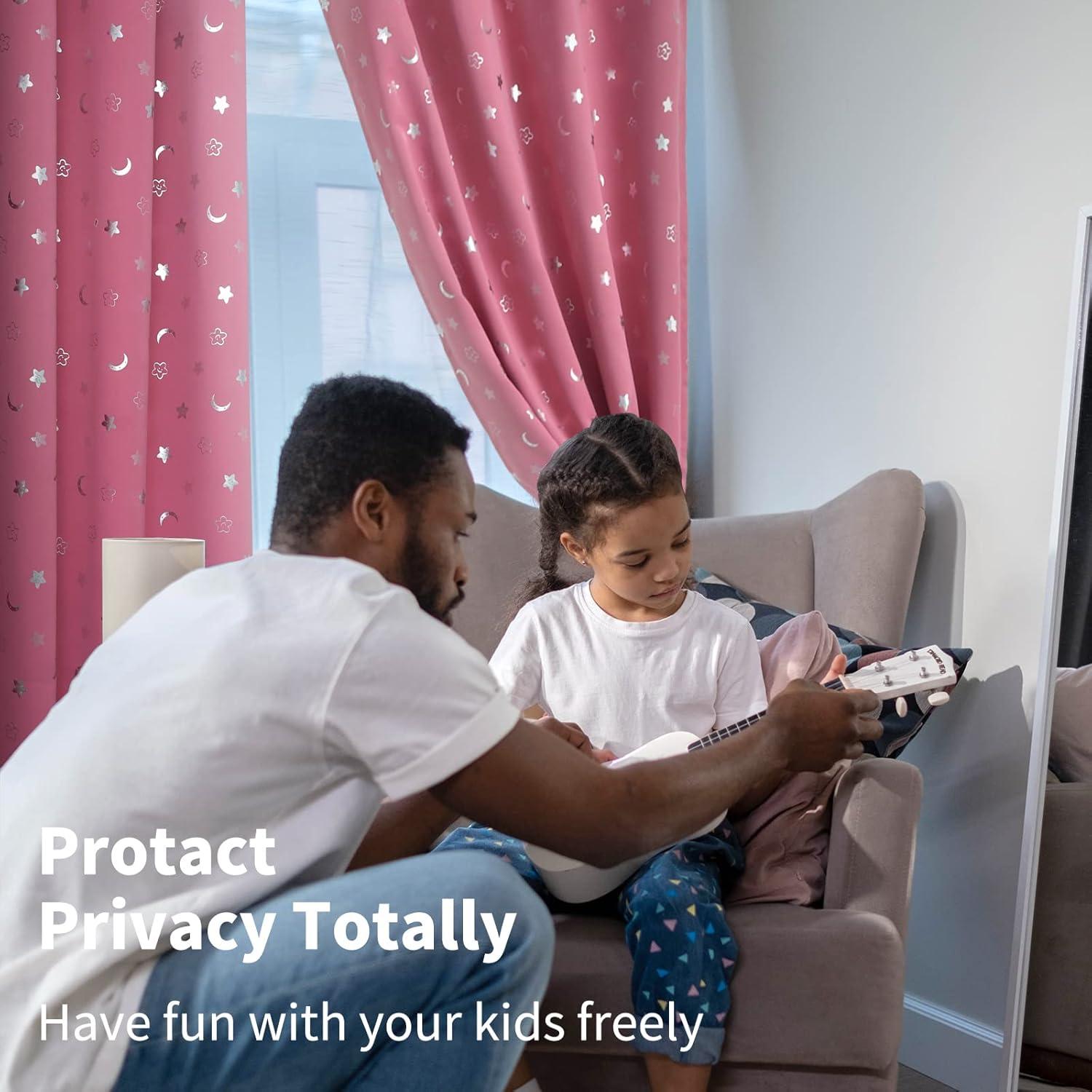 Cortinas Opacas BGment Rosa 42x54 Estrellas y Luna