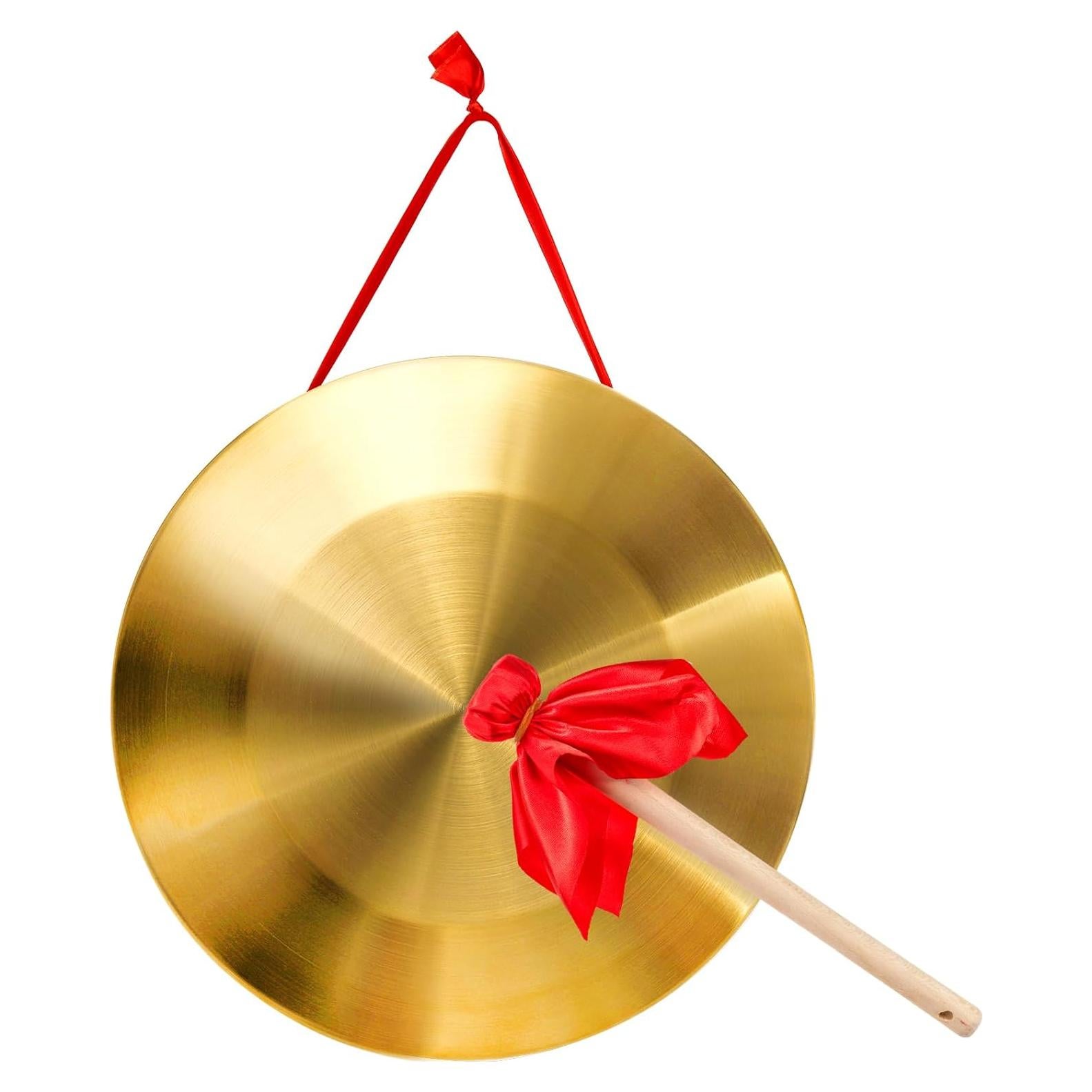 Gong Chino ZEAYEA 32 cm con Mazo y Cinta Roja