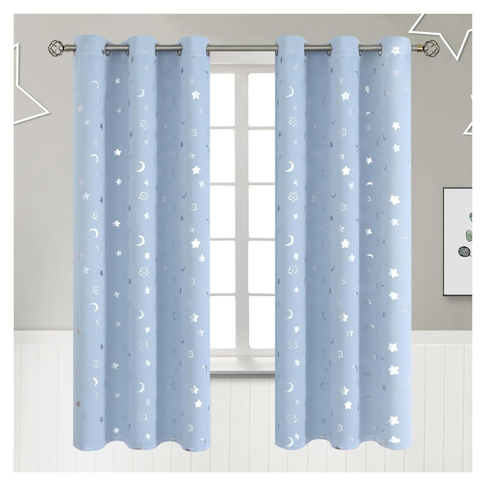 Cortinas Opacas BGment 42x72 Estrellas y Luna Azul Spa
