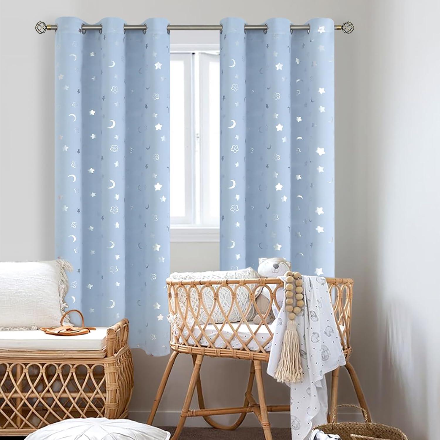 Cortinas Opacas BGment 42x72 Estrellas y Luna Azul Spa