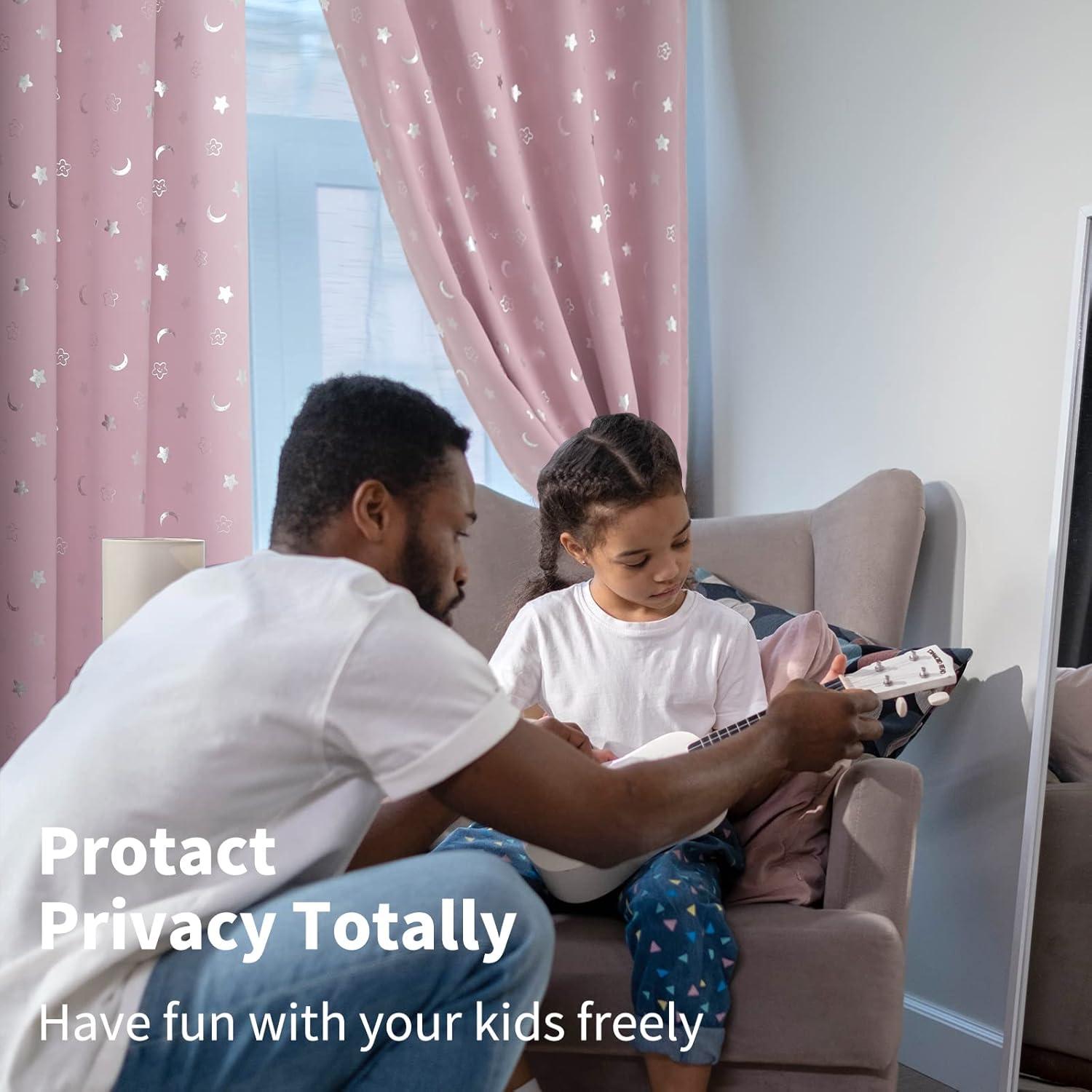 Cortinas Opacas BGment Rosadas 52x63 cm Estrellas y Luna