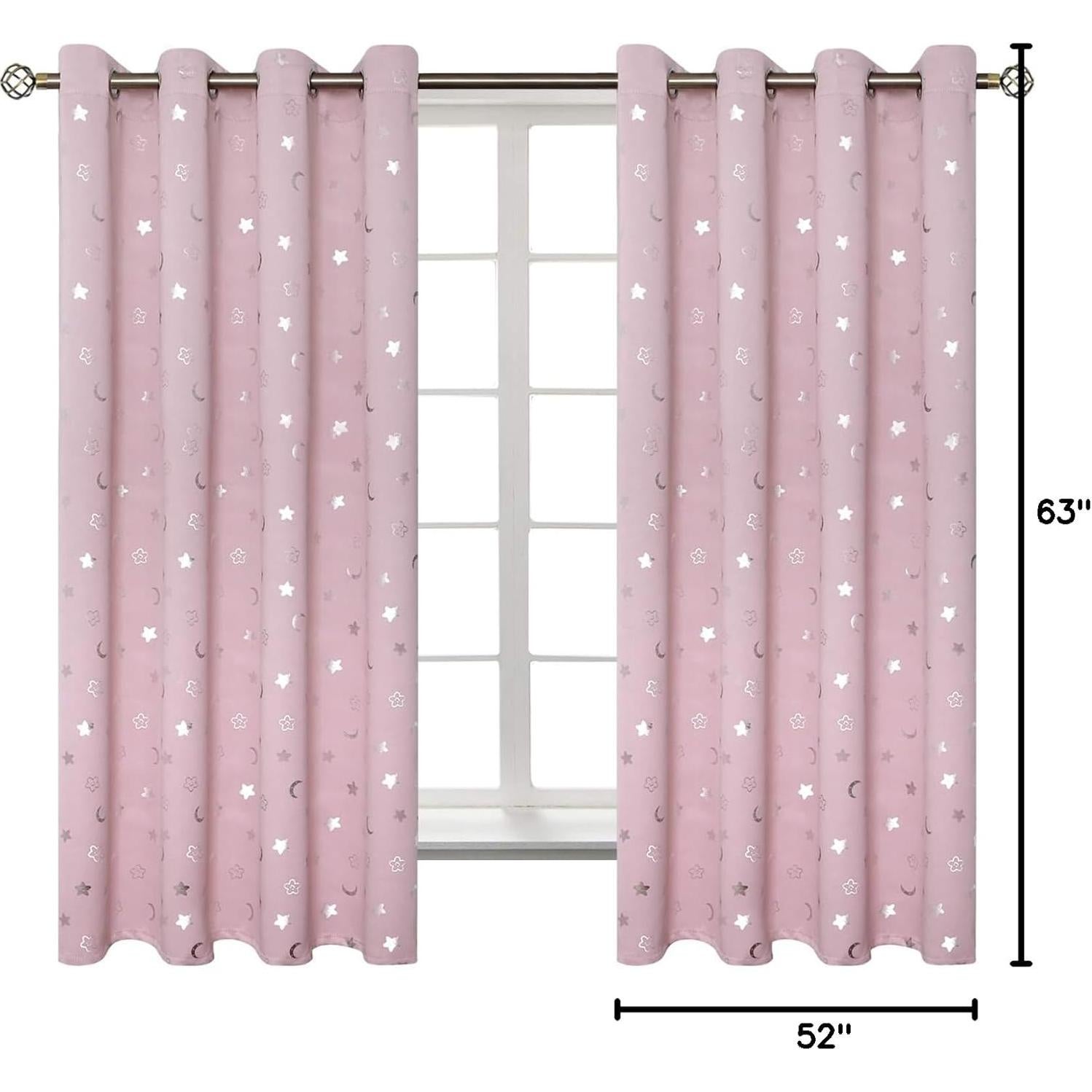 Cortinas Opacas BGment Rosadas 52x63 cm Estrellas y Luna