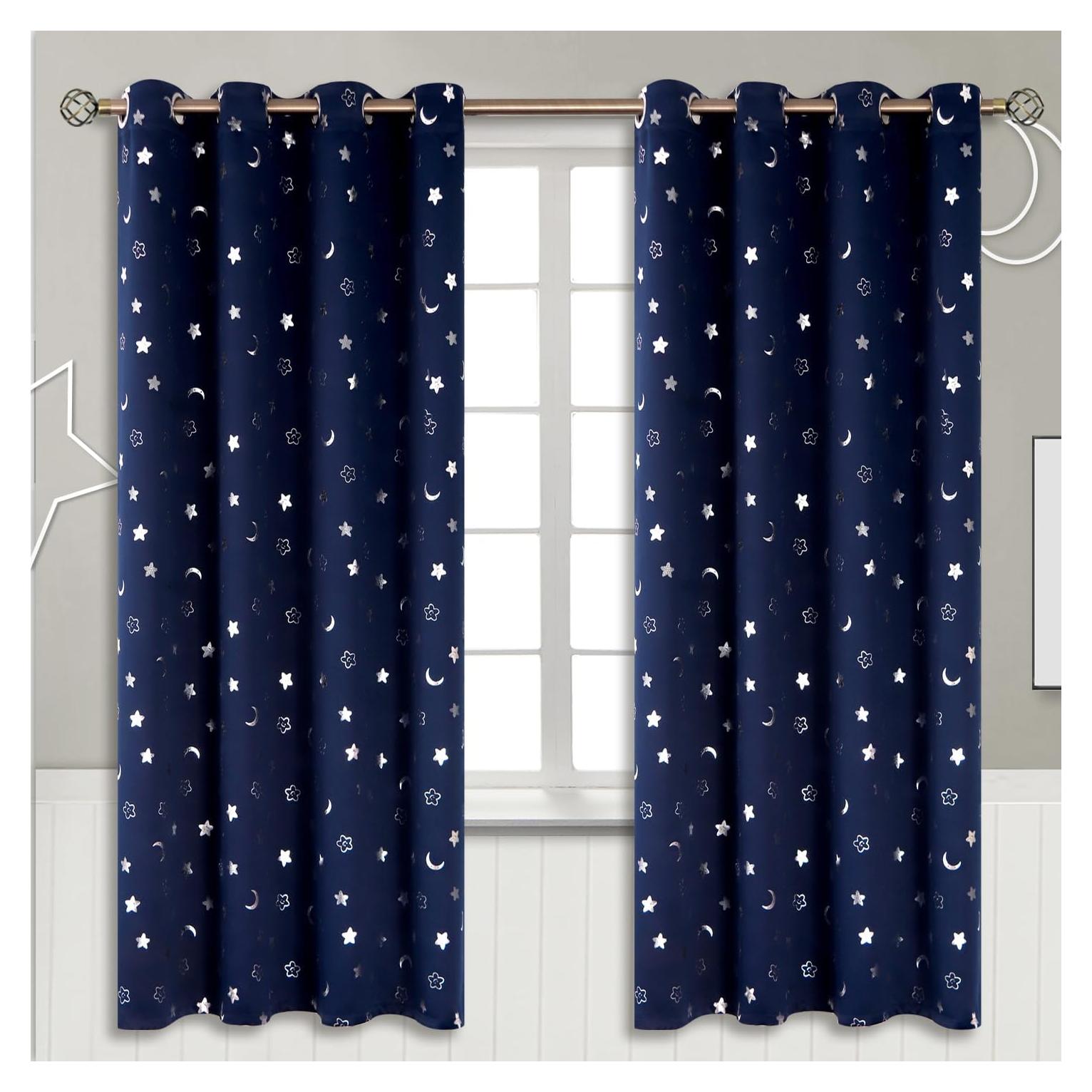 Cortinas Opacas BGment 2 Paneles 52x183 cm Estrellas Luna