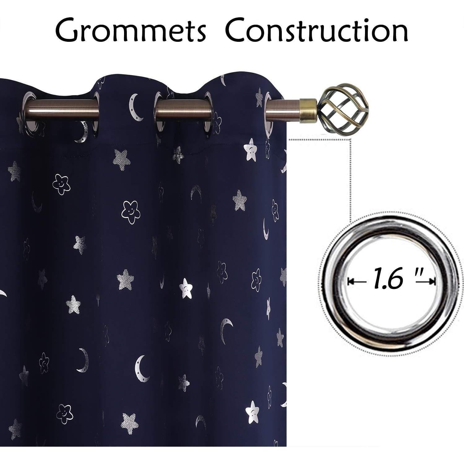 Cortinas Opacas BGment 2 Paneles 52x183 cm Estrellas Luna