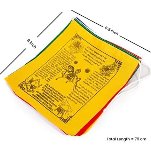 Tibetan Prayer Banners – Handprinted Wind Horse Flags Affirmation, Outdoor Décor, Made in Nepal (Set of 10 individual flag in a single roll)