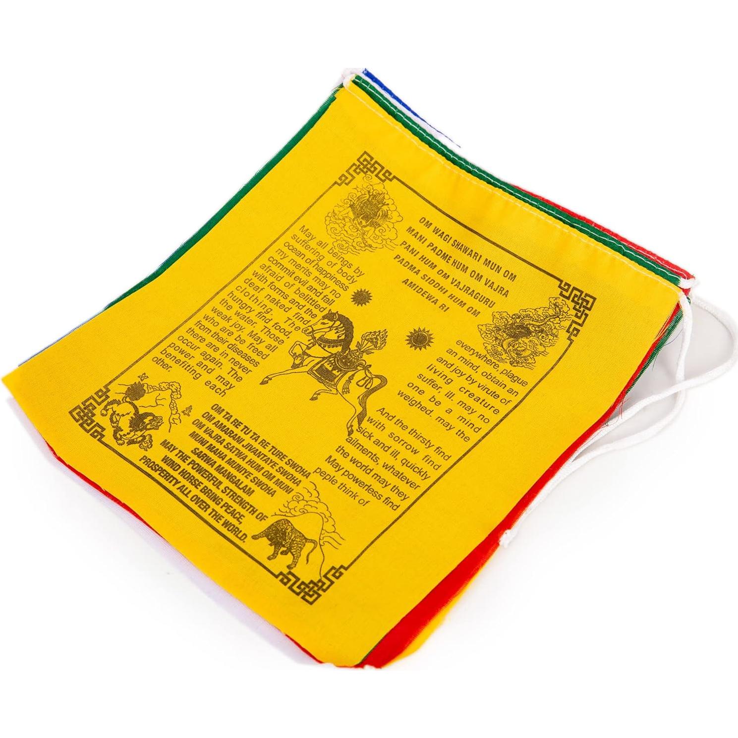 Tibetan Prayer Banners – Handprinted Wind Horse Flags Affirmation, Outdoor Décor, Made in Nepal (Set of 10 individual flag in a single roll)