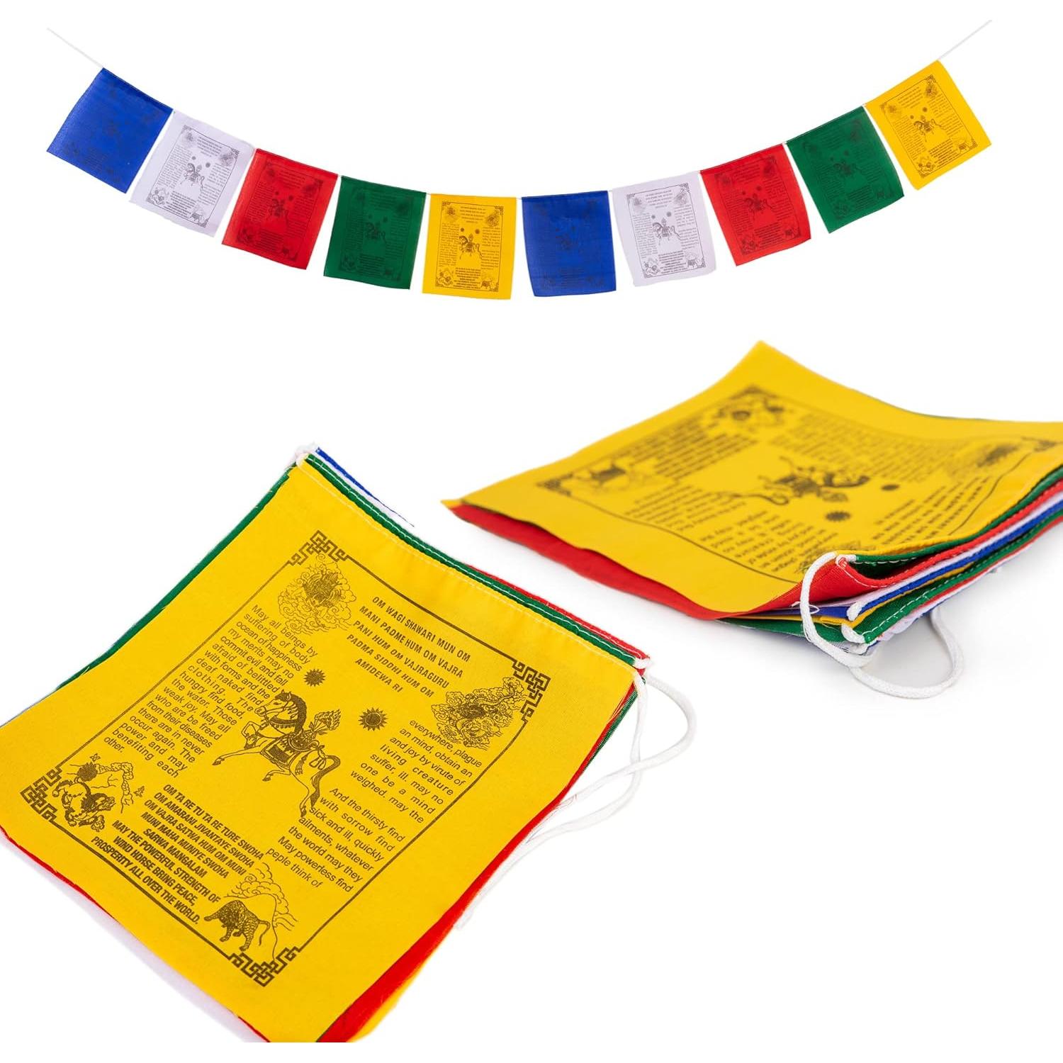Tibetan Prayer Banners – Handprinted Wind Horse Flags Affirmation, Outdoor Décor, Made in Nepal (Set of 10 individual flag in a single roll)