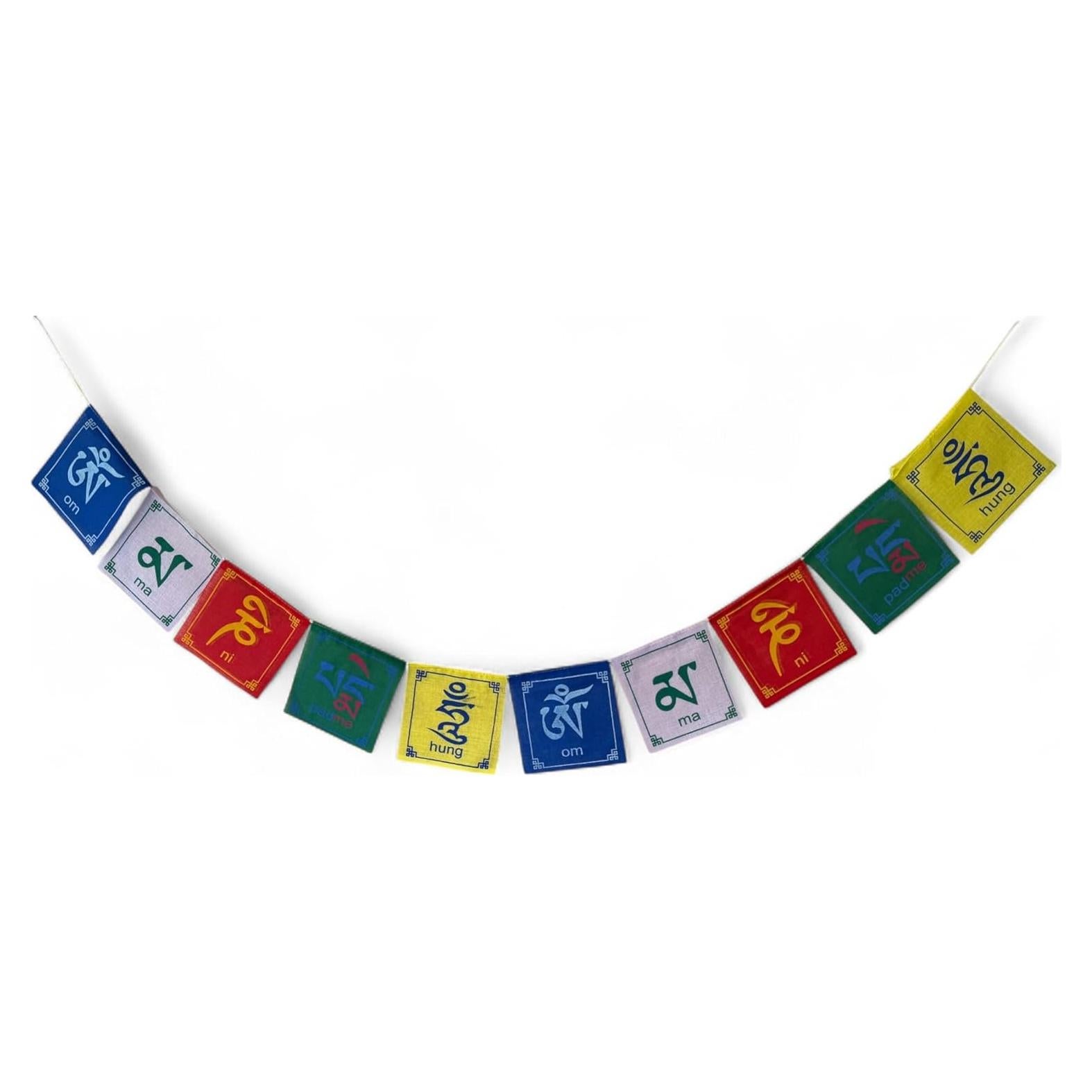 Banderas de Oración Tibetanas OM MANI PADME HUM - 10 Unidades