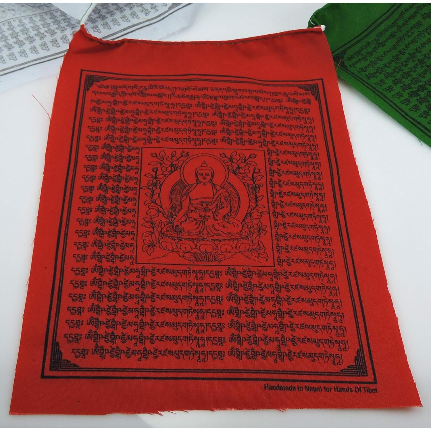 Banderas de Oración Tibetanas Hechas a Mano - Hands Of Tibet, 10 Piezas, 15x20 cm