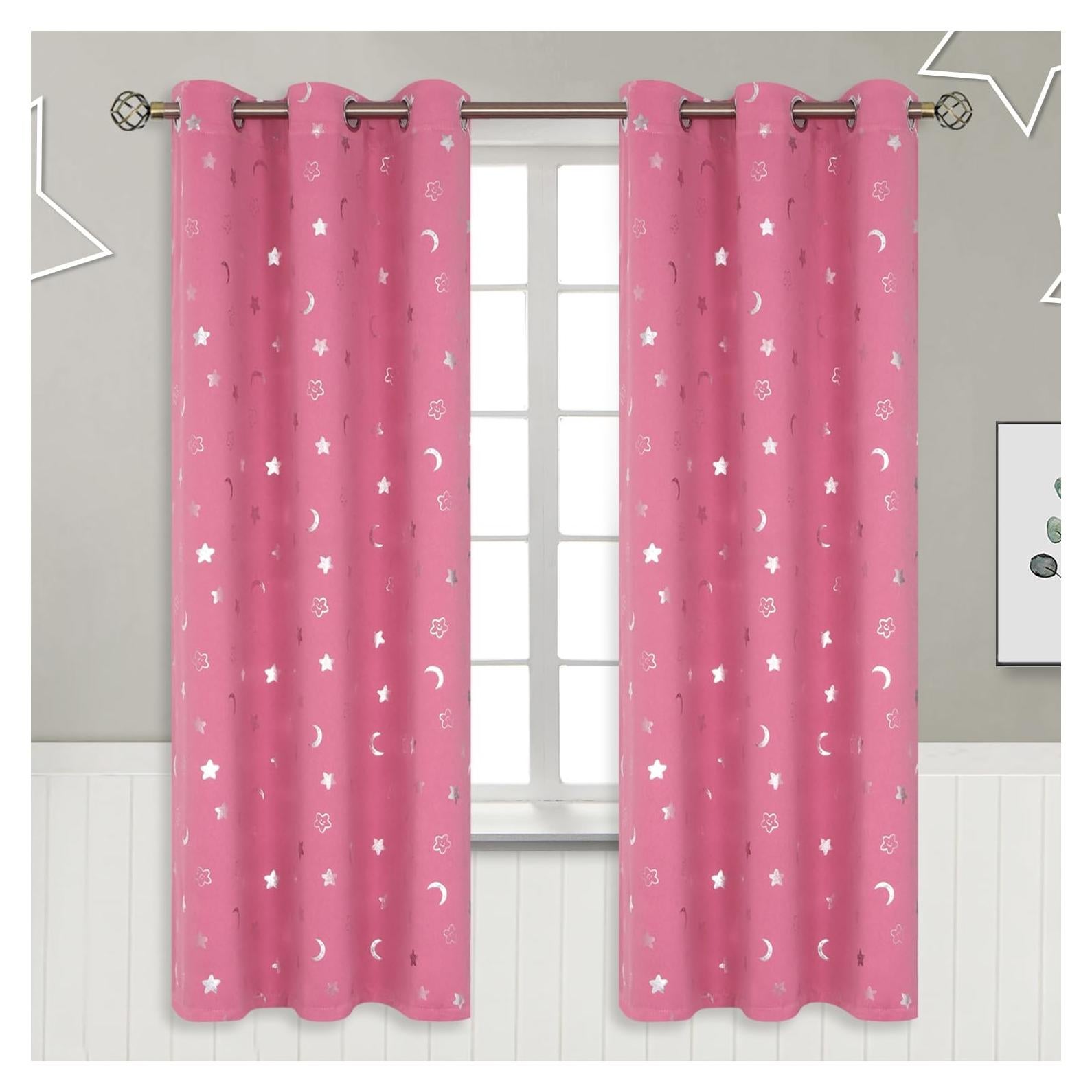 Cortinas Opacas BGment Rosa 42x72 cm Estrellas y Luna