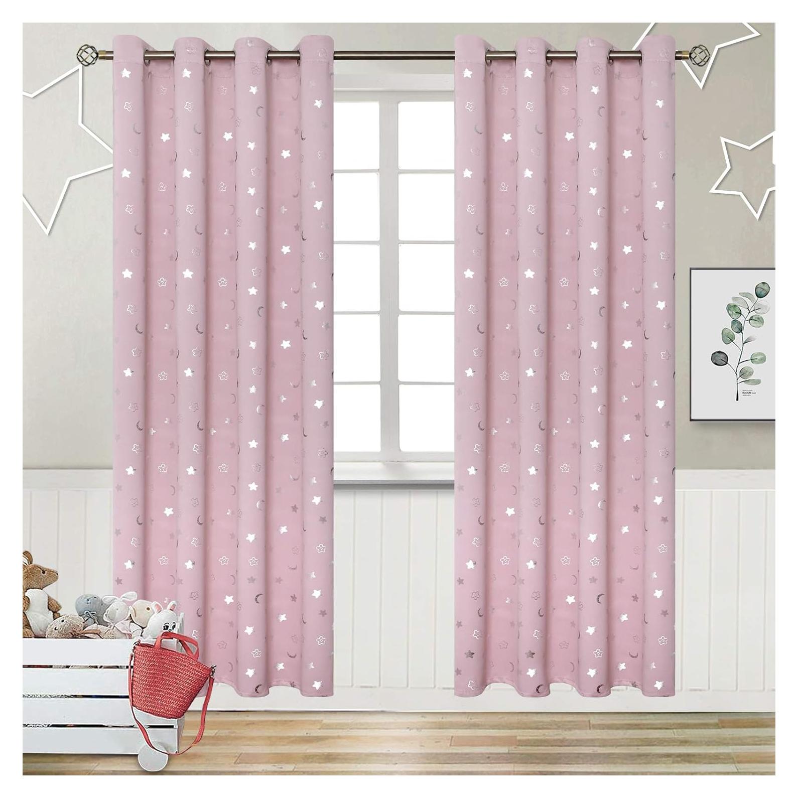 Cortinas Opacas BGment Rosado Claro 52x84 cm Estrellas