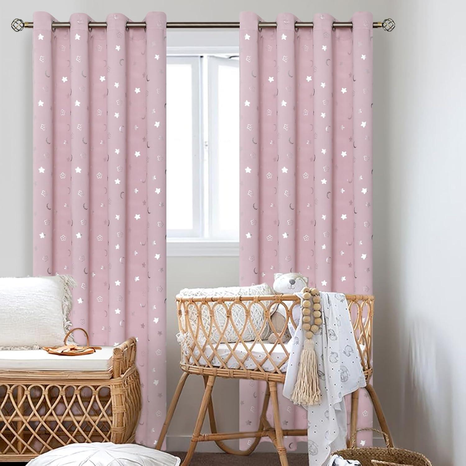 Cortinas Opacas BGment Rosado Claro 52x84 cm Estrellas