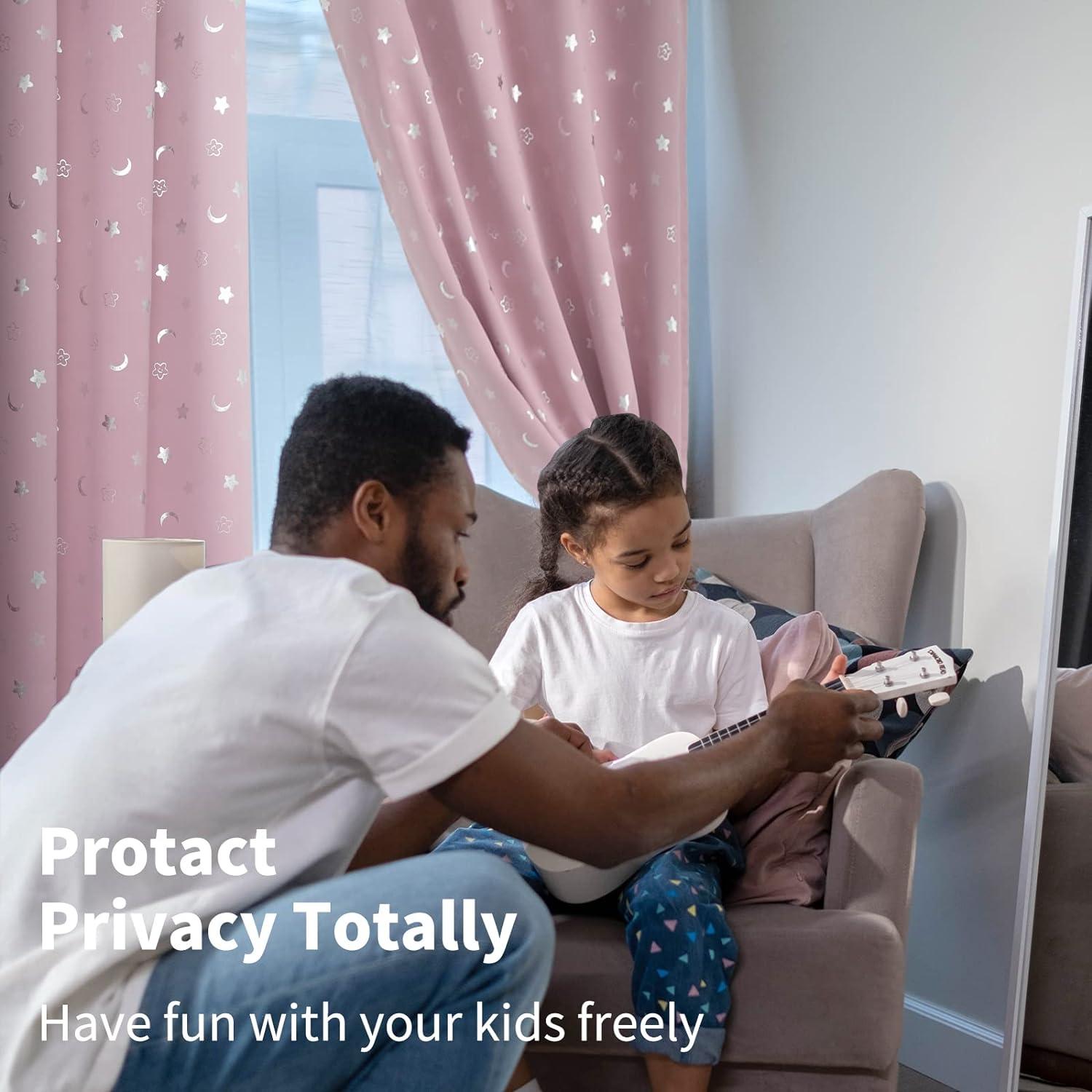 Cortinas Opacas BGment Rosado Claro 52x84 cm Estrellas