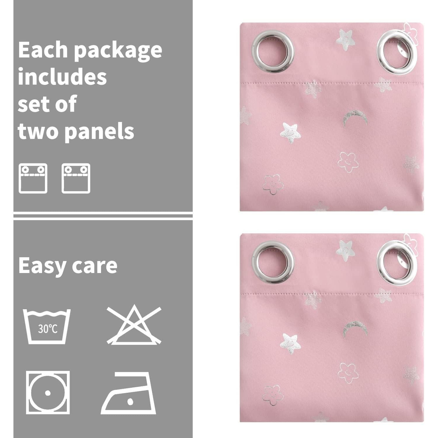 Cortinas Opacas BGment Rosado Claro 52x84 cm Estrellas