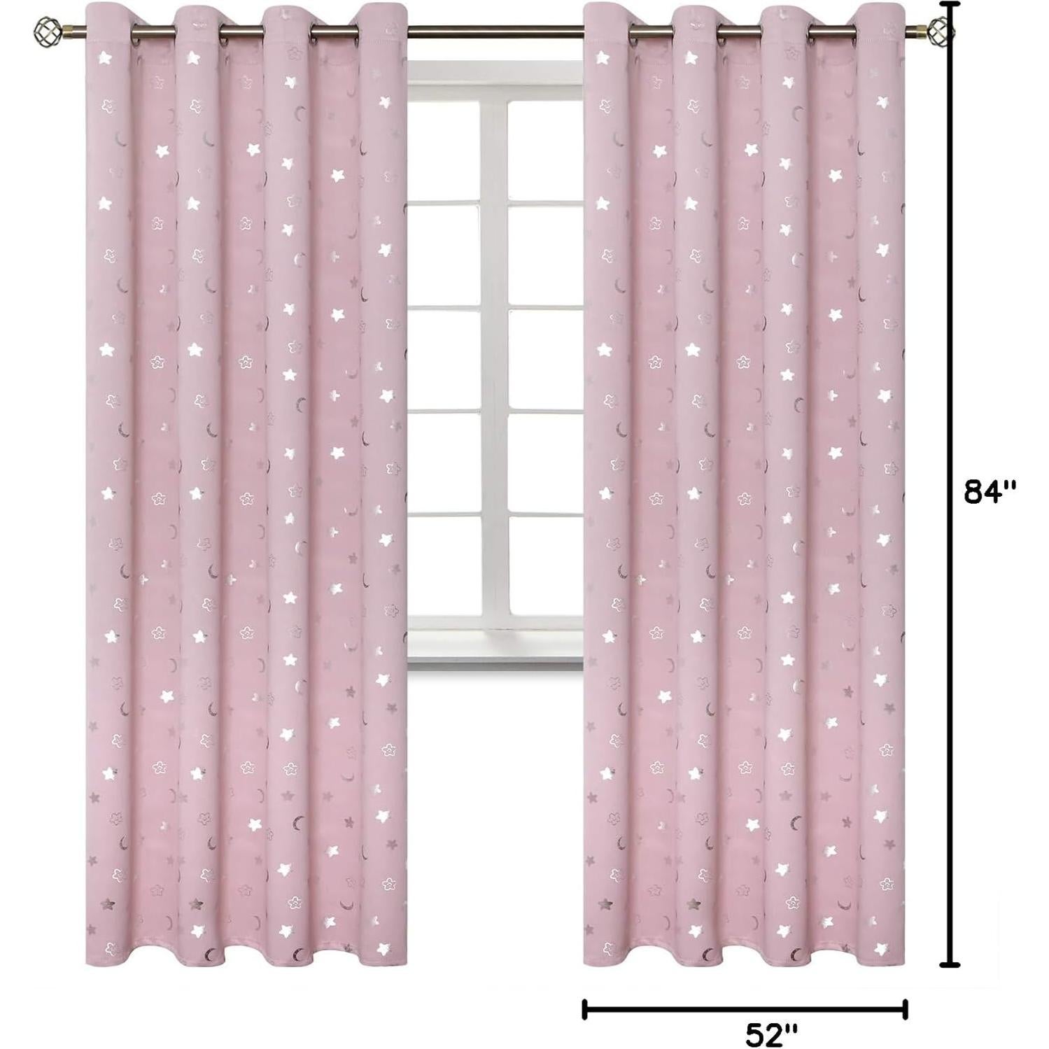 Cortinas Opacas BGment Rosado Claro 52x84 cm Estrellas
