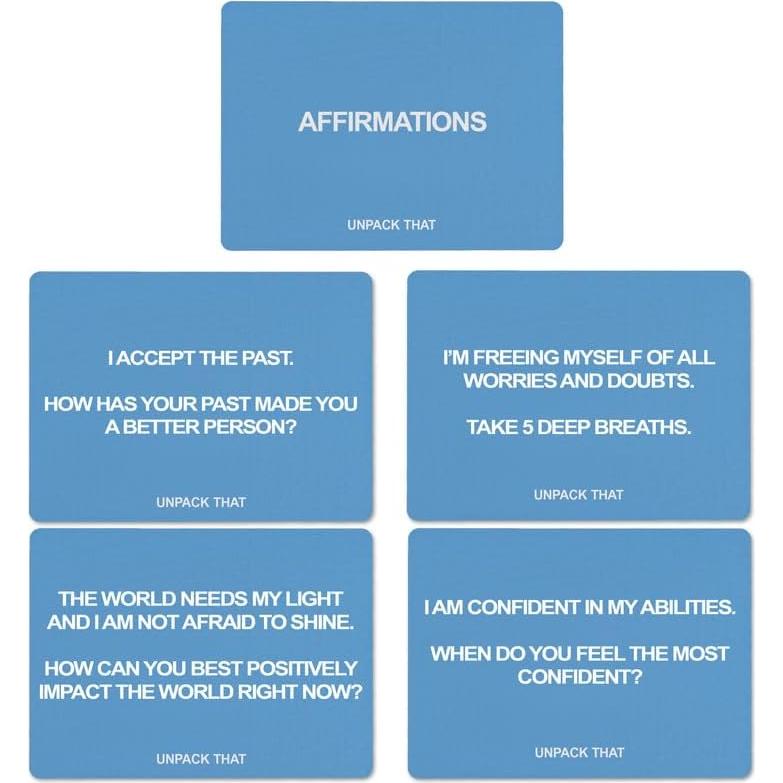 Juego de Cartas de Afirmaciones UNPACK THAT - 25 Tarjetas de Crecimiento Personal