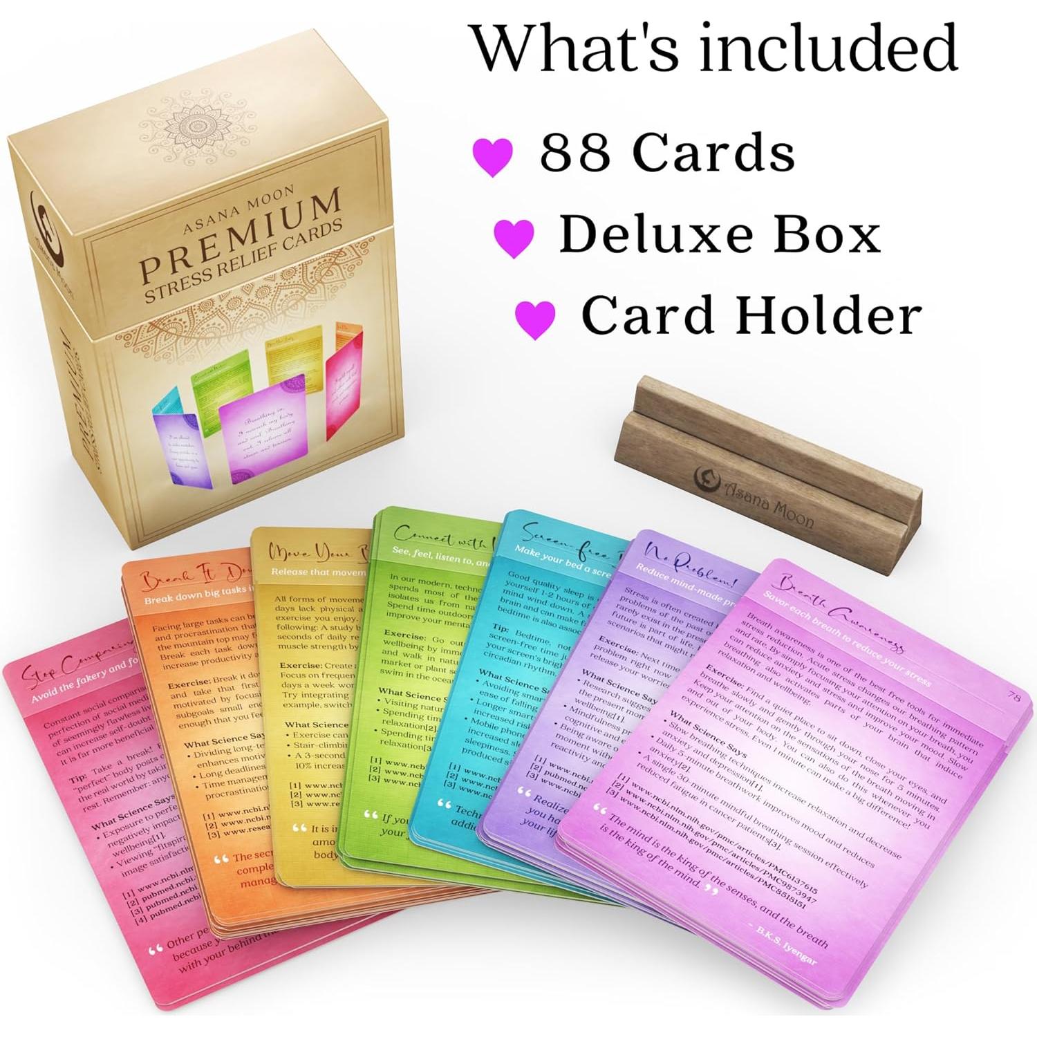 Tarjetas de Alivio del Estrés Asana Moon - 88 Afirmaciones Positivas