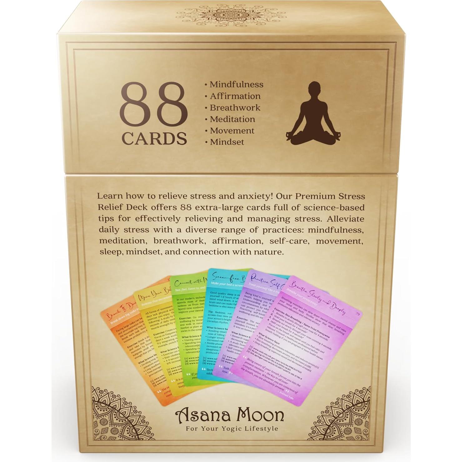 Tarjetas de Alivio del Estrés Asana Moon - 88 Afirmaciones Positivas