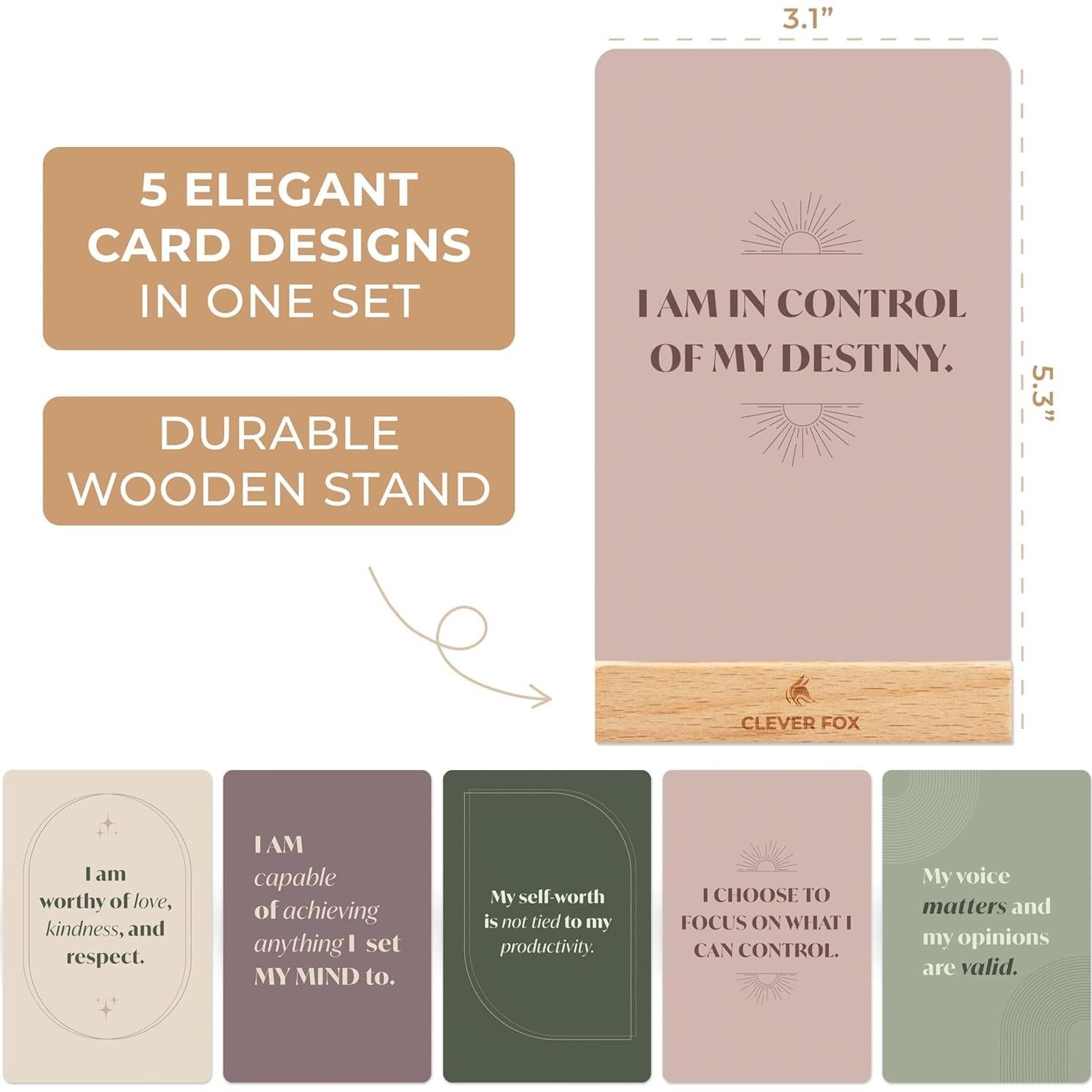 Tarjetas de Afirmación de Autocuidado Clever Fox - 52 Cartas para Bienestar
