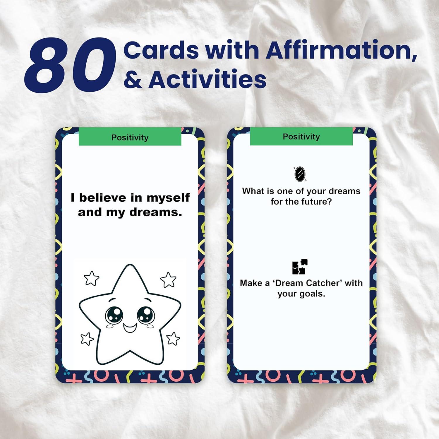 Positive Daily Affirmation Cards For Kids 5-15, Boy & Girl Motivational Mindfulness Gifts, Social Skill & Mindful Mental Health, Meditation, Self Care Inspirational Independence Day Gifts 80 Card