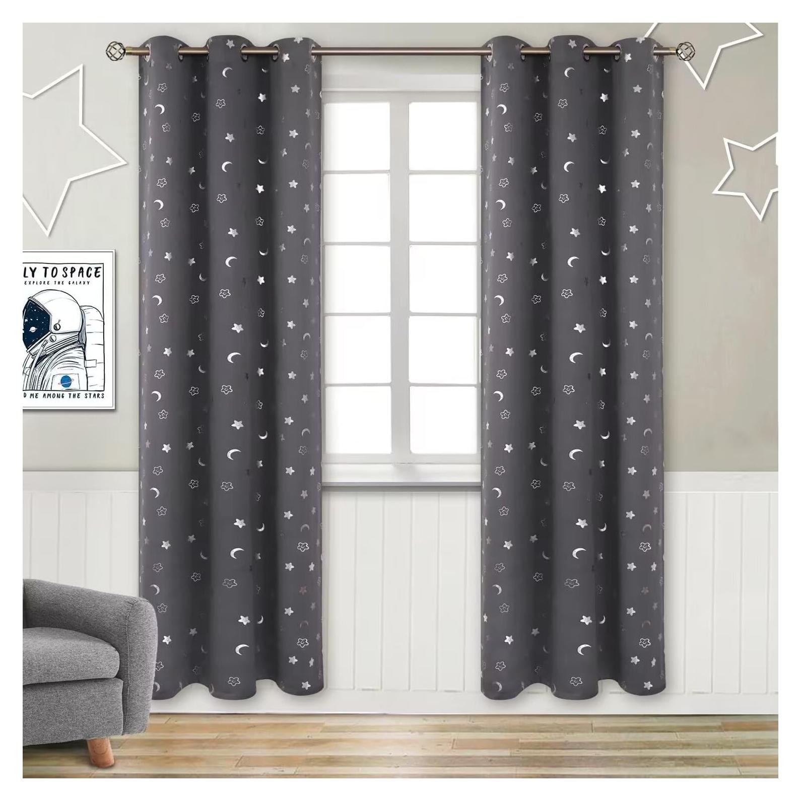 Cortinas Opacas BGment 2 Paneles Estrellas y Luna 106x213 cm