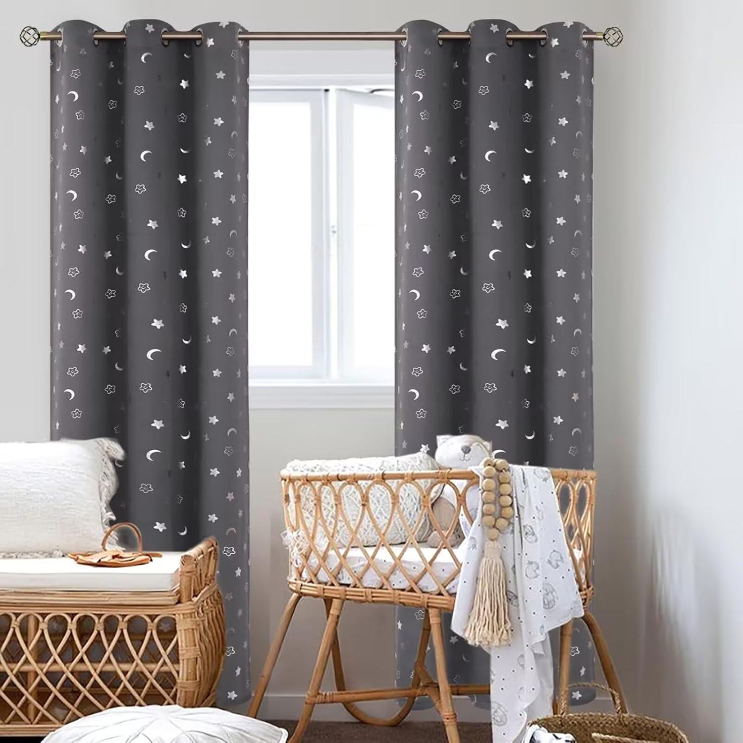 Cortinas Opacas BGment 2 Paneles Estrellas y Luna 106x213 cm