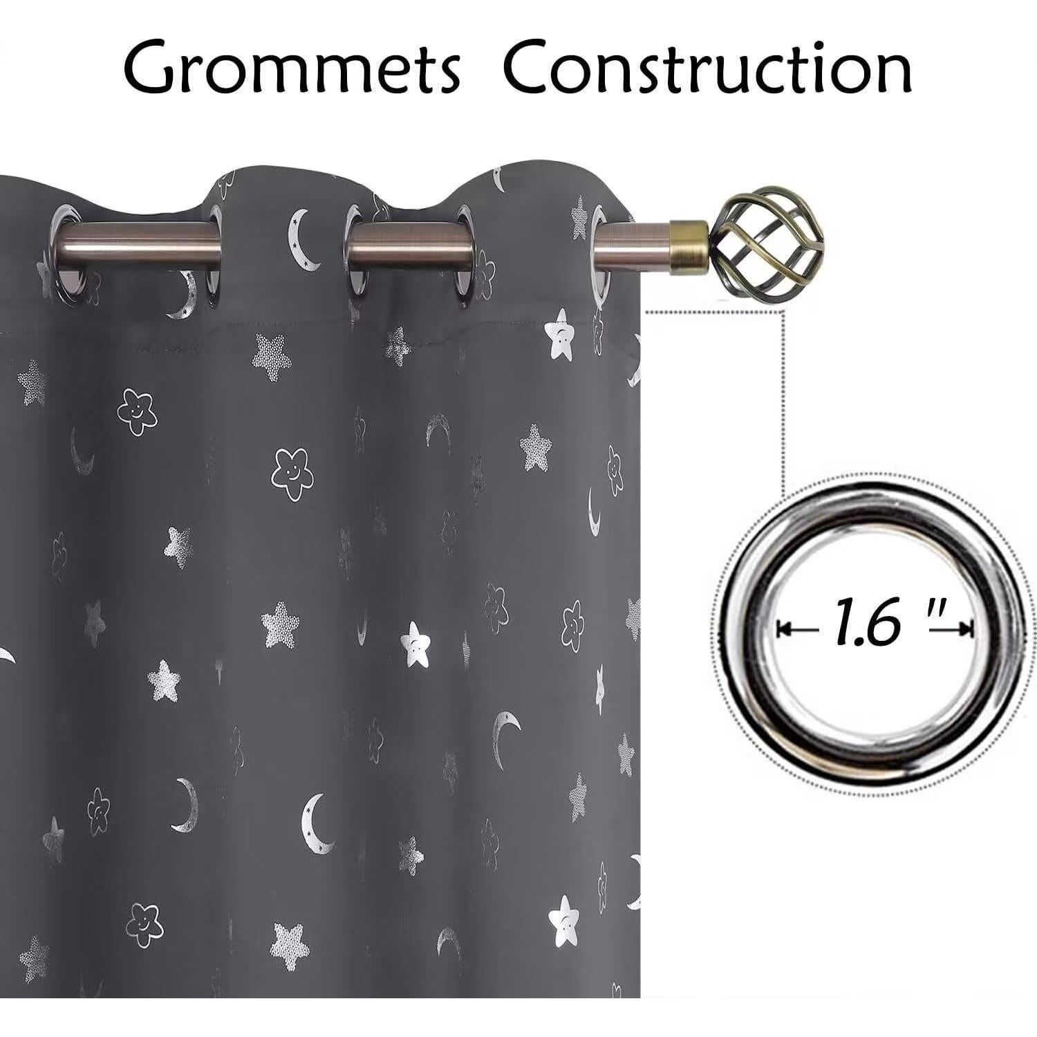 Cortinas Opacas BGment 2 Paneles Estrellas y Luna 106x213 cm