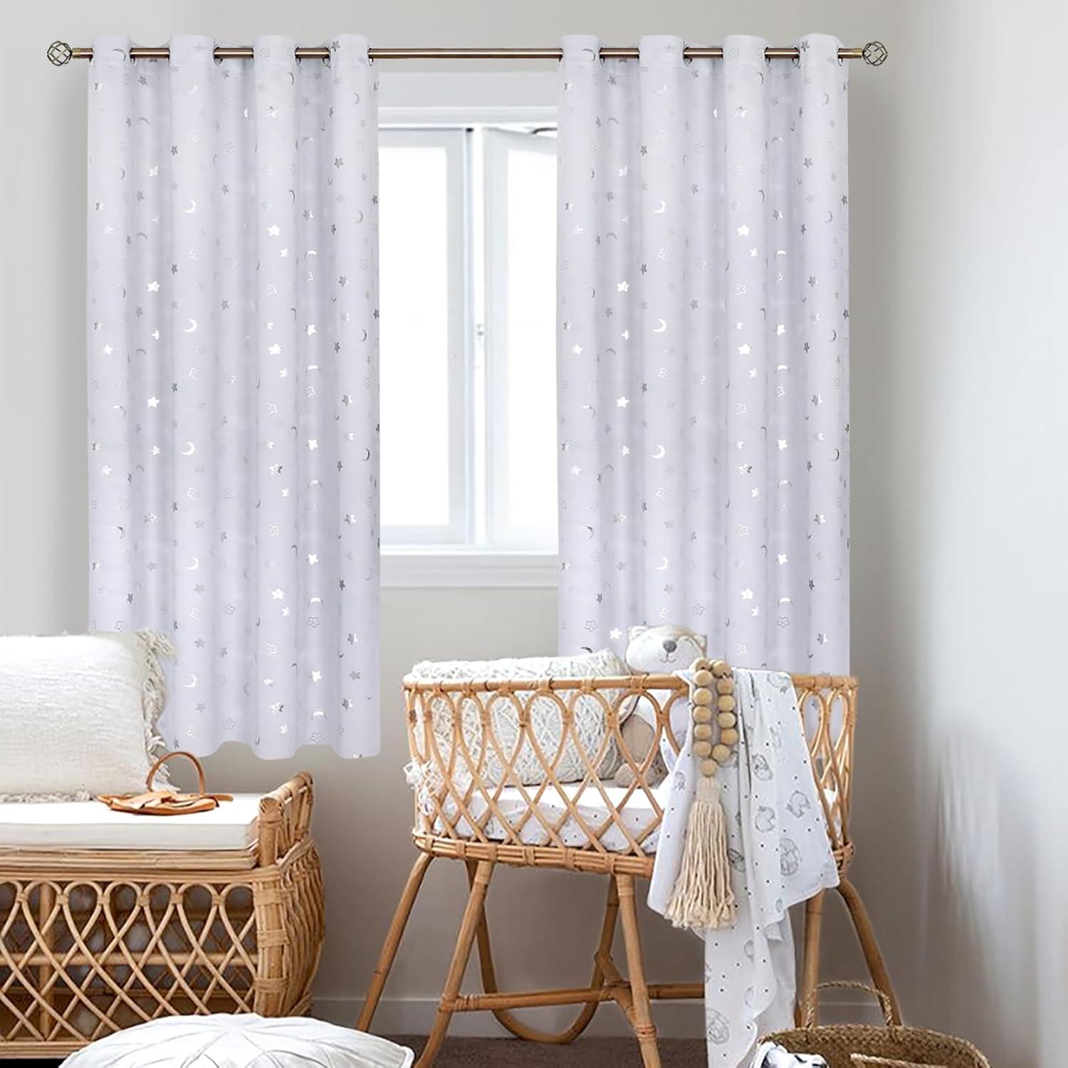 Cortinas Opacas BGment 2 Paneles 52x63 Estrellas y Luna