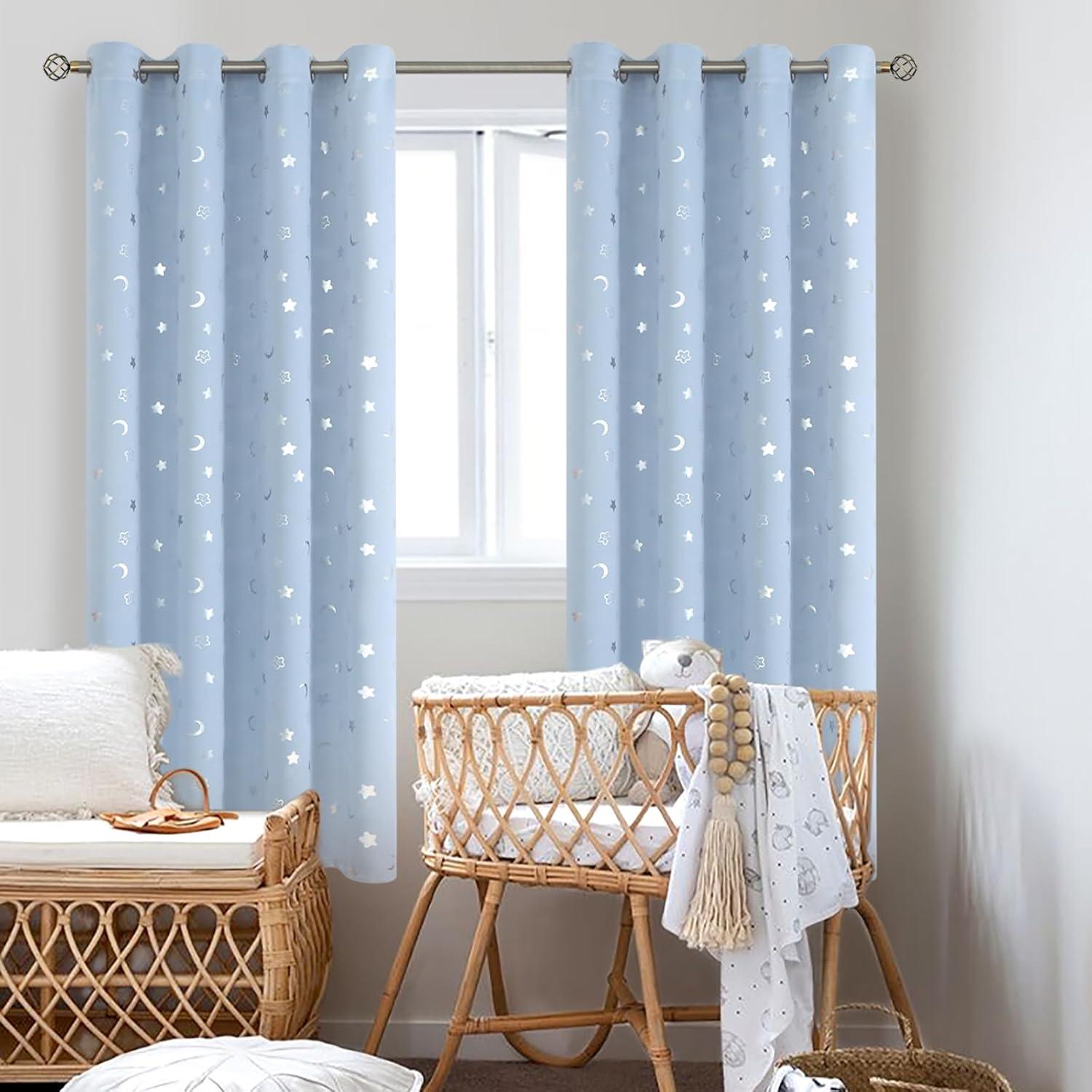 Cortinas Opacas BGment 52x72 Estrellas y Luna Azul Spa