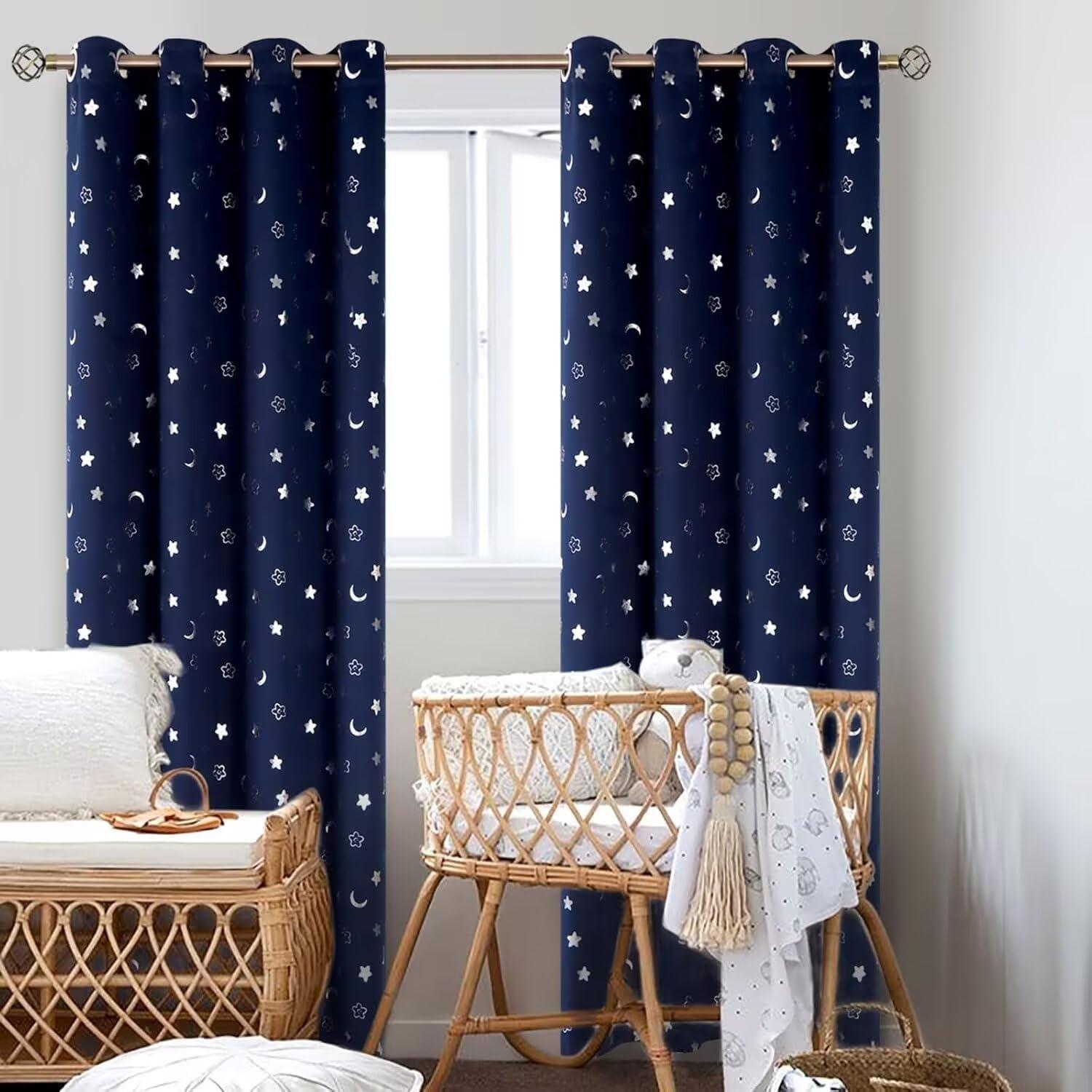Cortinas Opacas BGment 2 Paneles 52x213 cm Estrellas Luna