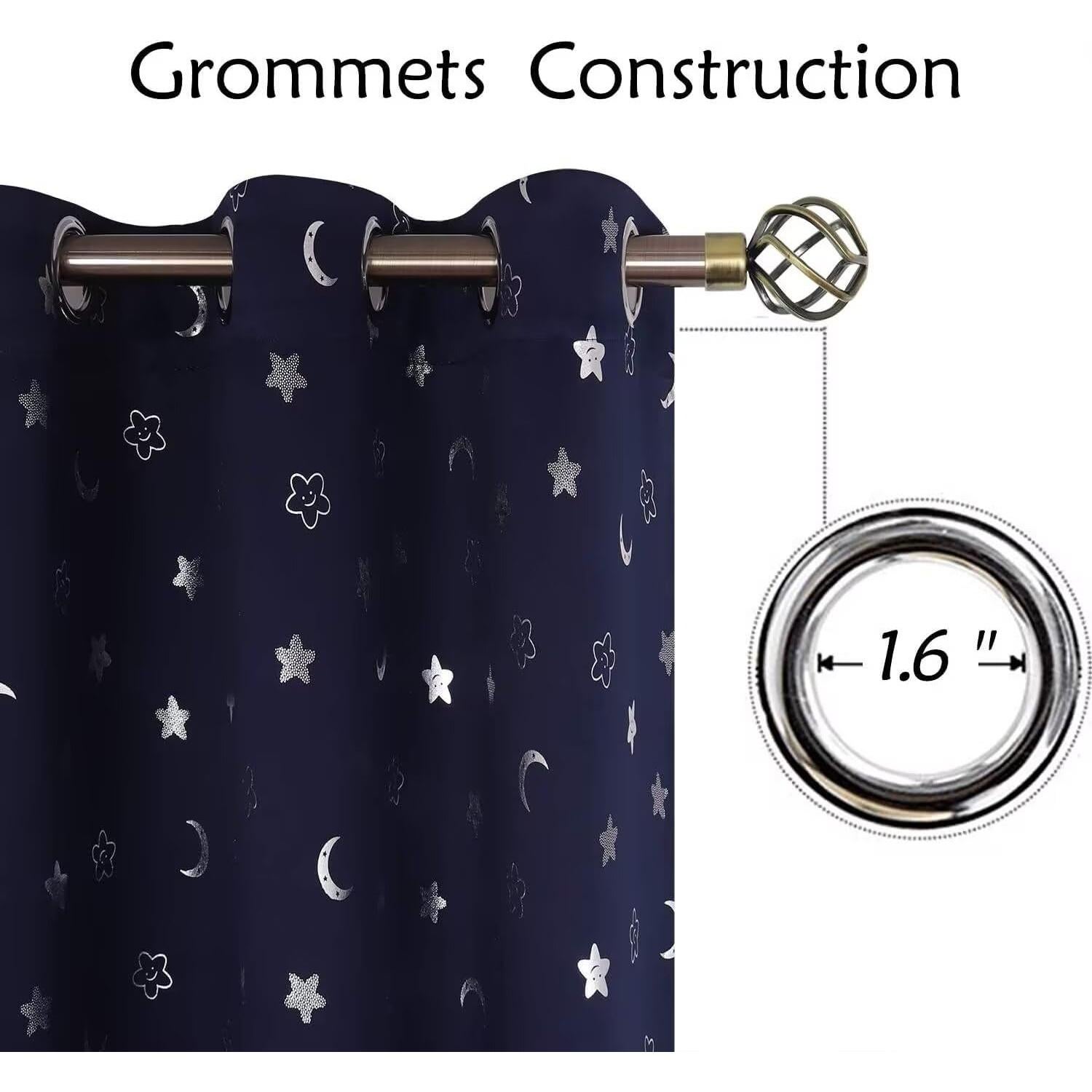 Cortinas Opacas BGment 2 Paneles 52x213 cm Estrellas Luna