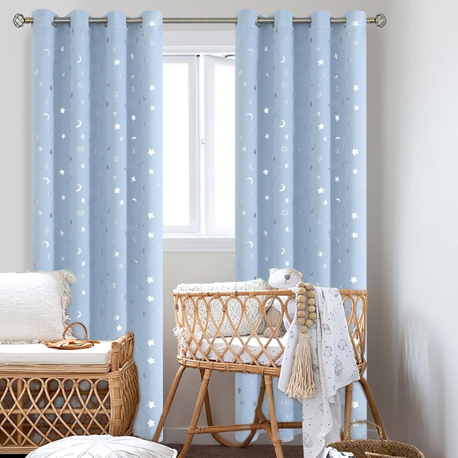 Cortinas Opacas BGment 52x84 Estrellas y Luna Azul Spa